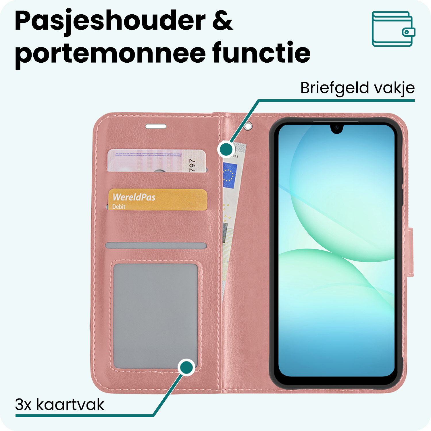 Forterra Forterra Samsung Galaxy A17 Hoesje Bookcase Met Screenprotector - Rose Goud