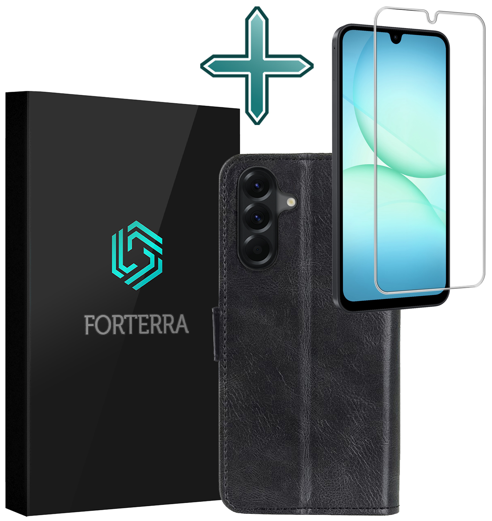 Forterra Forterra Samsung Galaxy A17 Hoesje Bookcase Met Screenprotector - Zwart