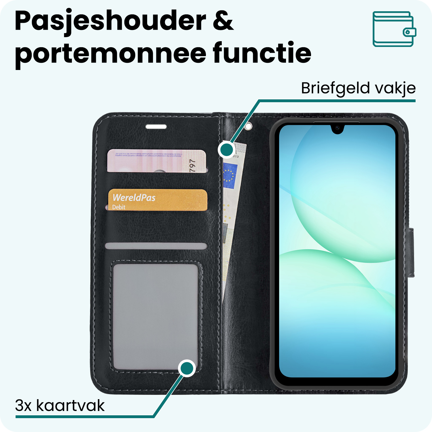 Forterra Forterra Samsung Galaxy A17 Hoesje Bookcase Met Screenprotector - Zwart