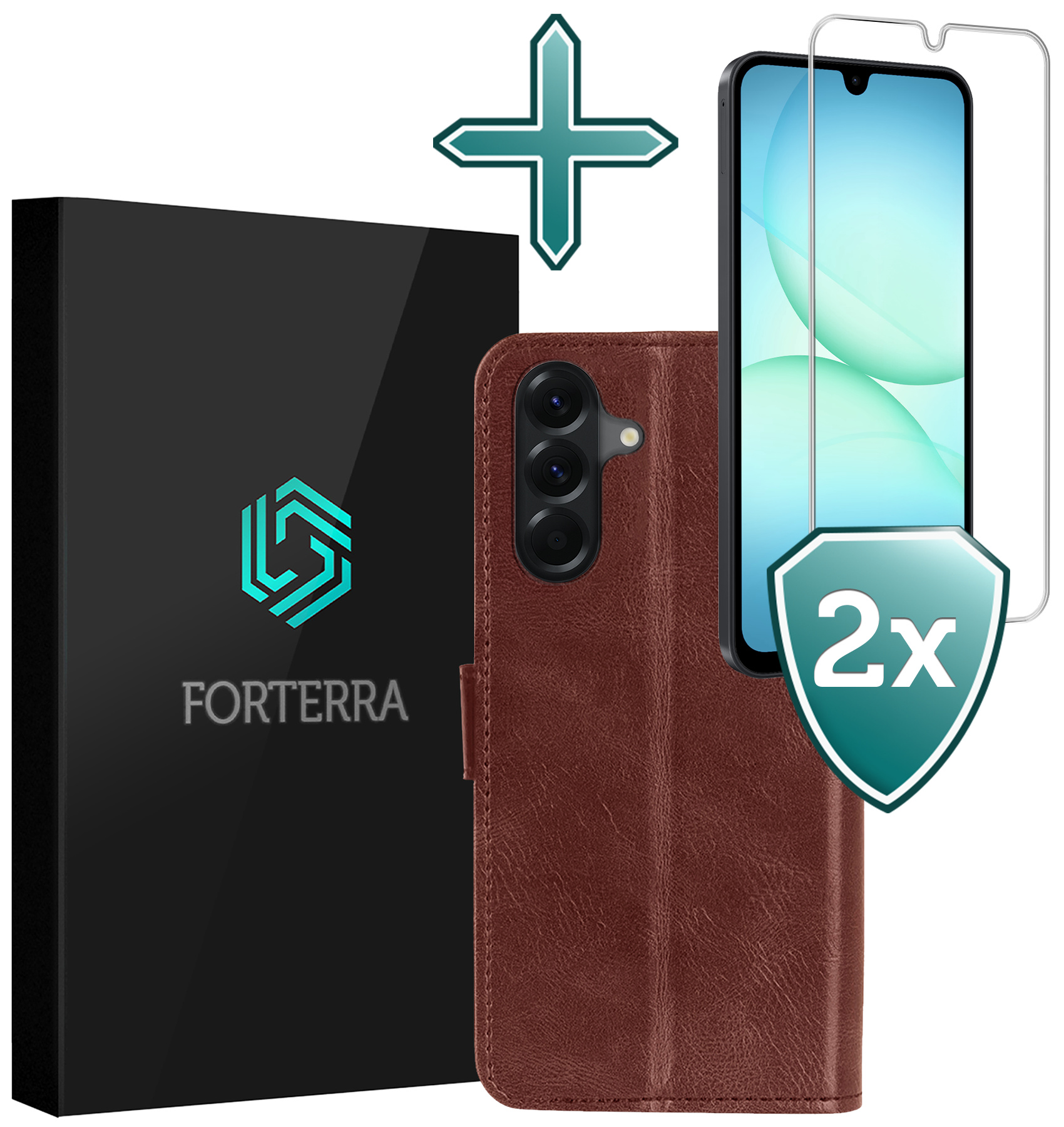 Forterra Forterra Samsung Galaxy A17 Hoesje Bookcase Met 2x Screenprotector - Bruin