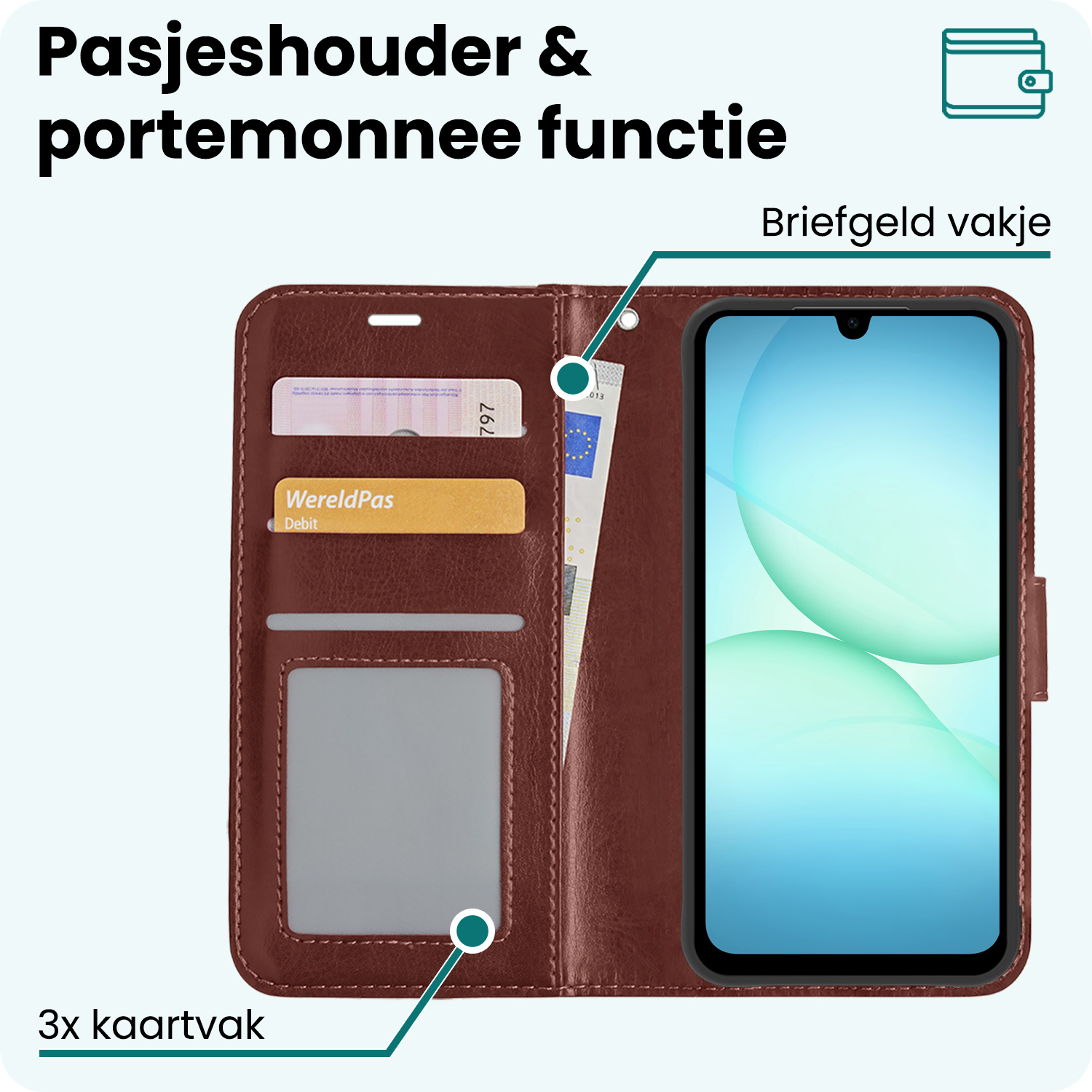 Forterra Forterra Samsung Galaxy A17 Hoesje Bookcase Met 2x Screenprotector - Bruin