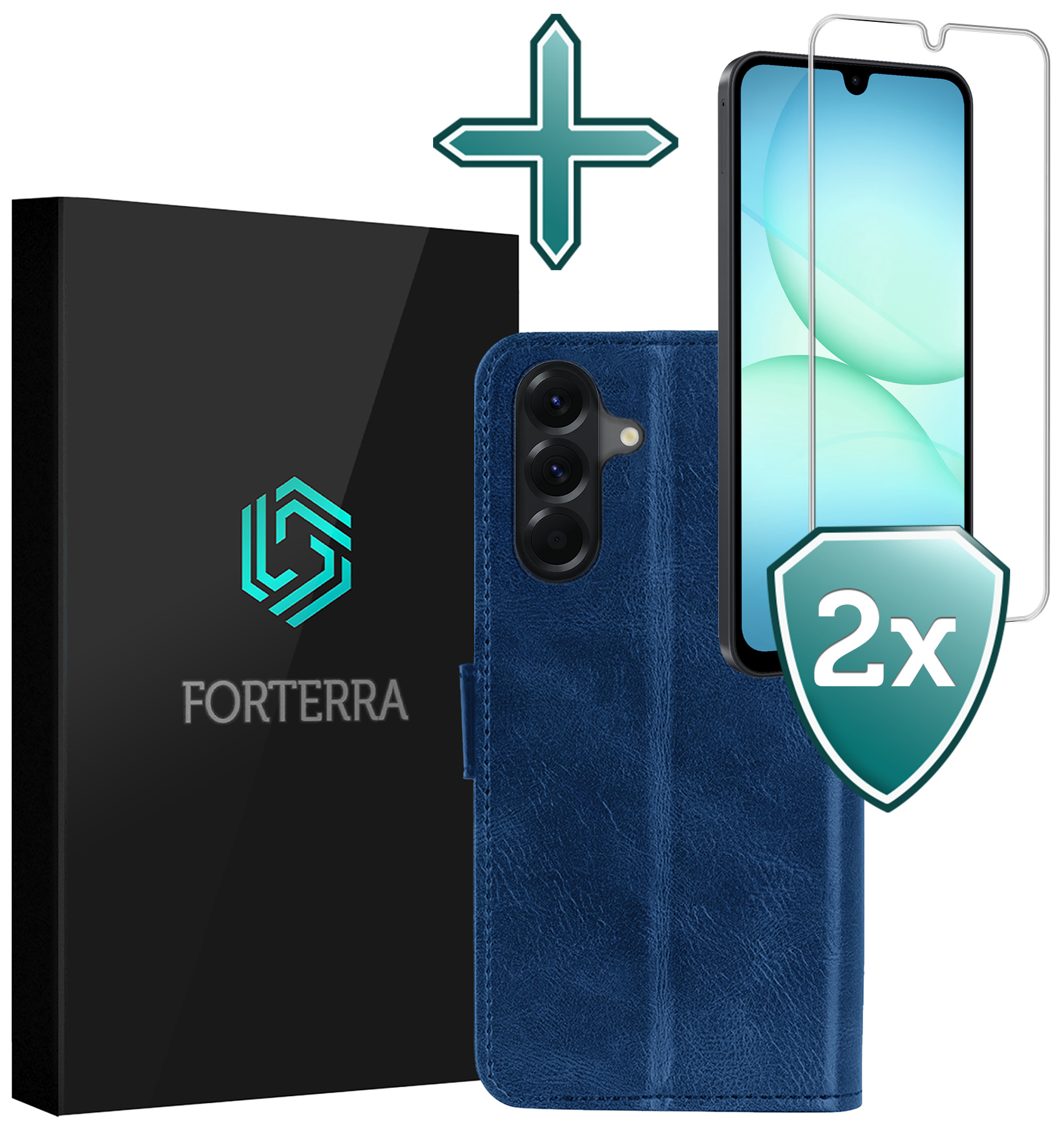 Forterra Forterra Samsung Galaxy A17 Hoesje Bookcase Met 2x Screenprotector - Donkerblauw