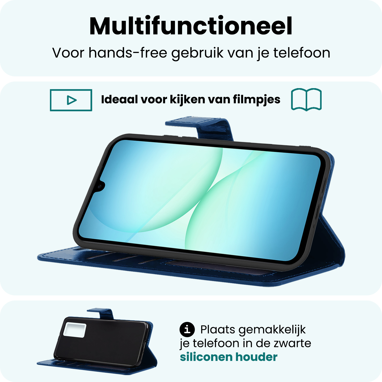 Forterra Forterra Samsung Galaxy A17 Hoesje Bookcase Met 2x Screenprotector - Donkerblauw