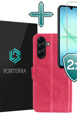Forterra Forterra Samsung Galaxy A17 Hoesje Bookcase Met 2x Screenprotector - Donkerroze