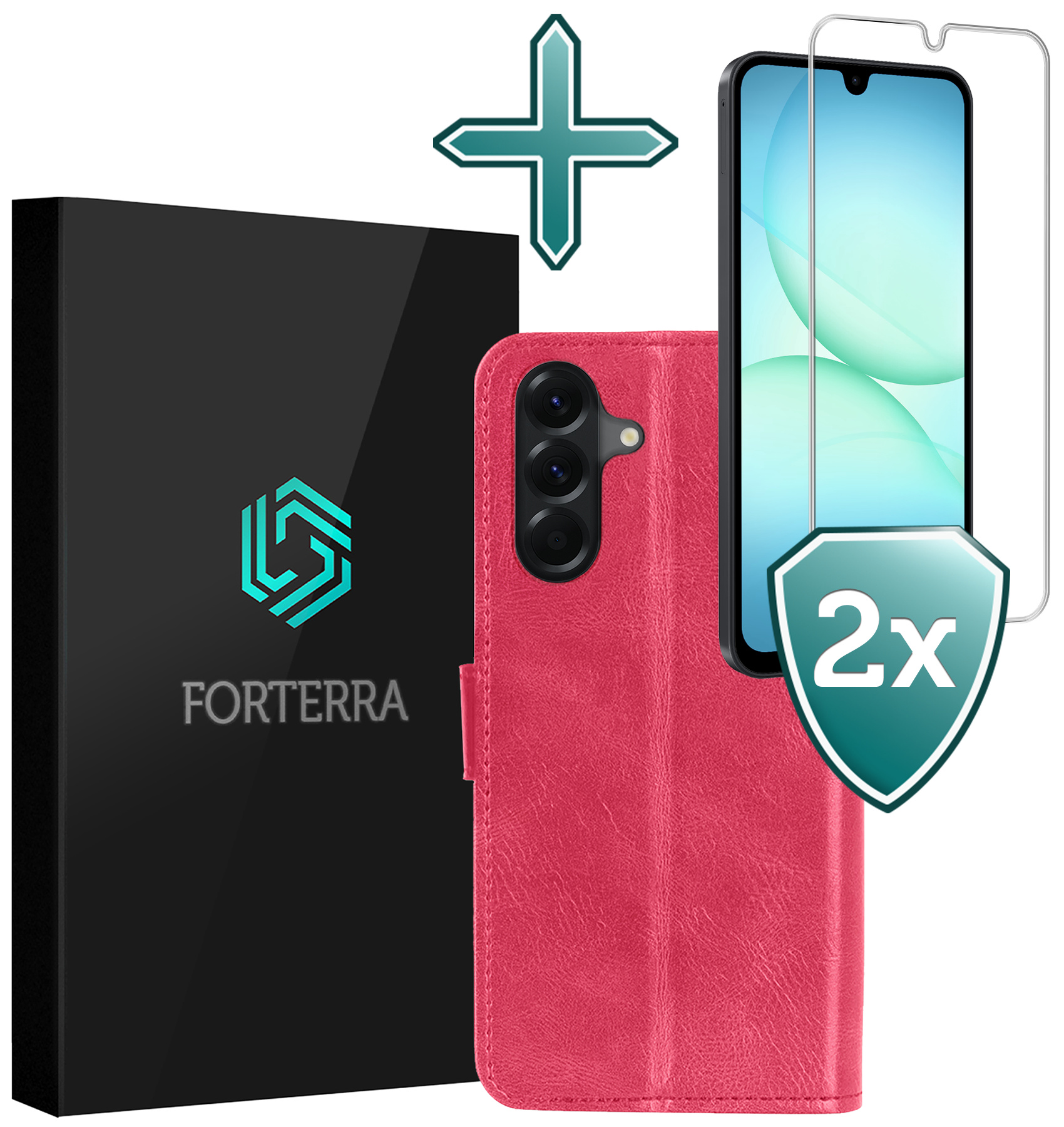 Forterra Forterra Samsung Galaxy A17 Hoesje Bookcase Met 2x Screenprotector - Donkerroze