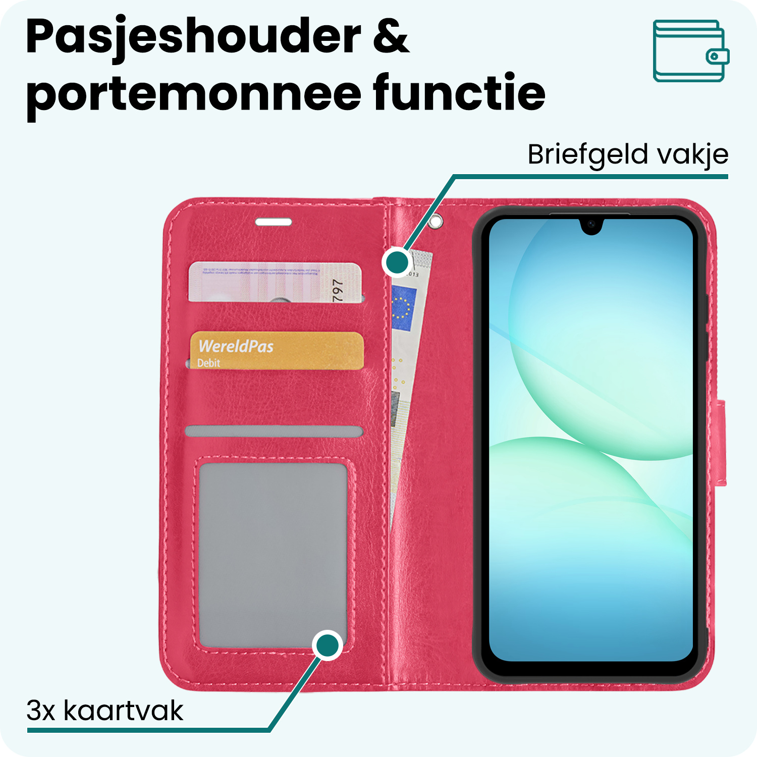 Forterra Forterra Samsung Galaxy A17 Hoesje Bookcase Met 2x Screenprotector - Donkerroze