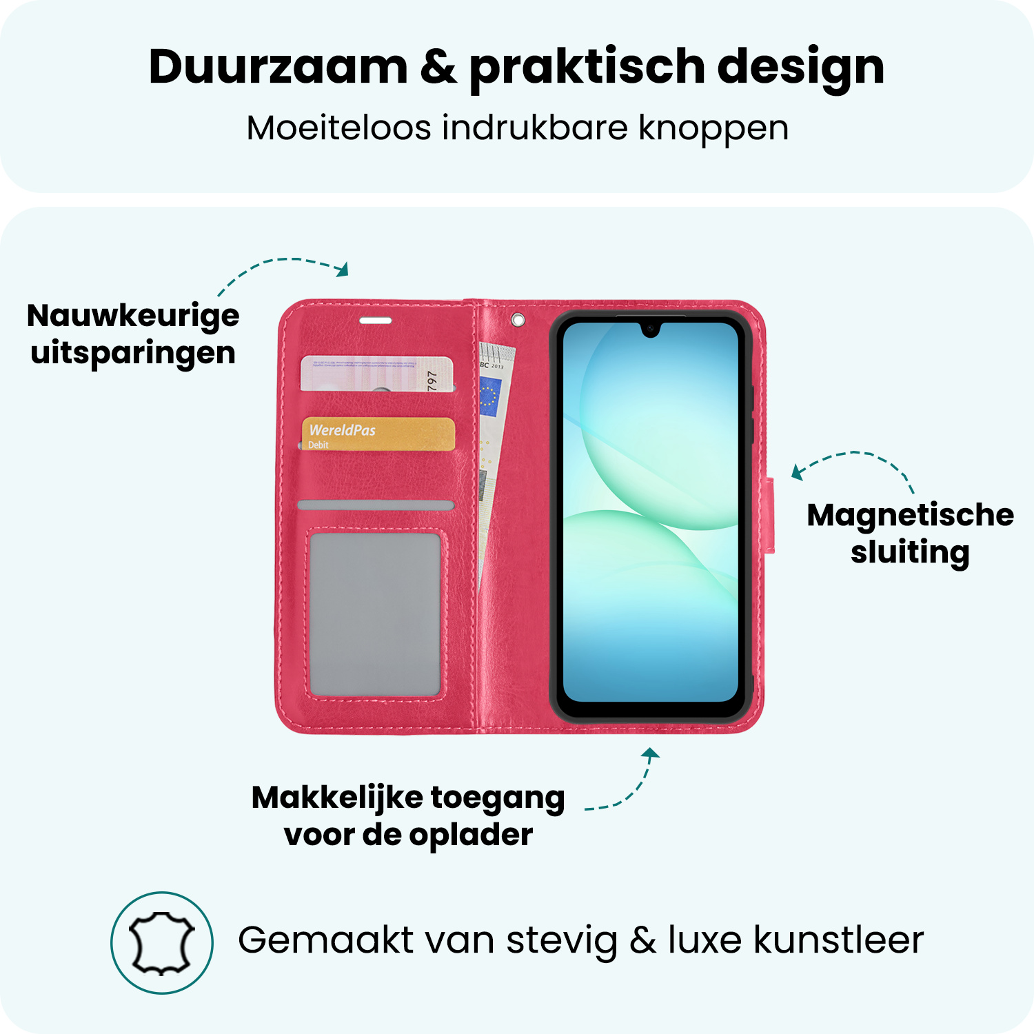 Forterra Forterra Samsung Galaxy A17 Hoesje Bookcase Met 2x Screenprotector - Donkerroze