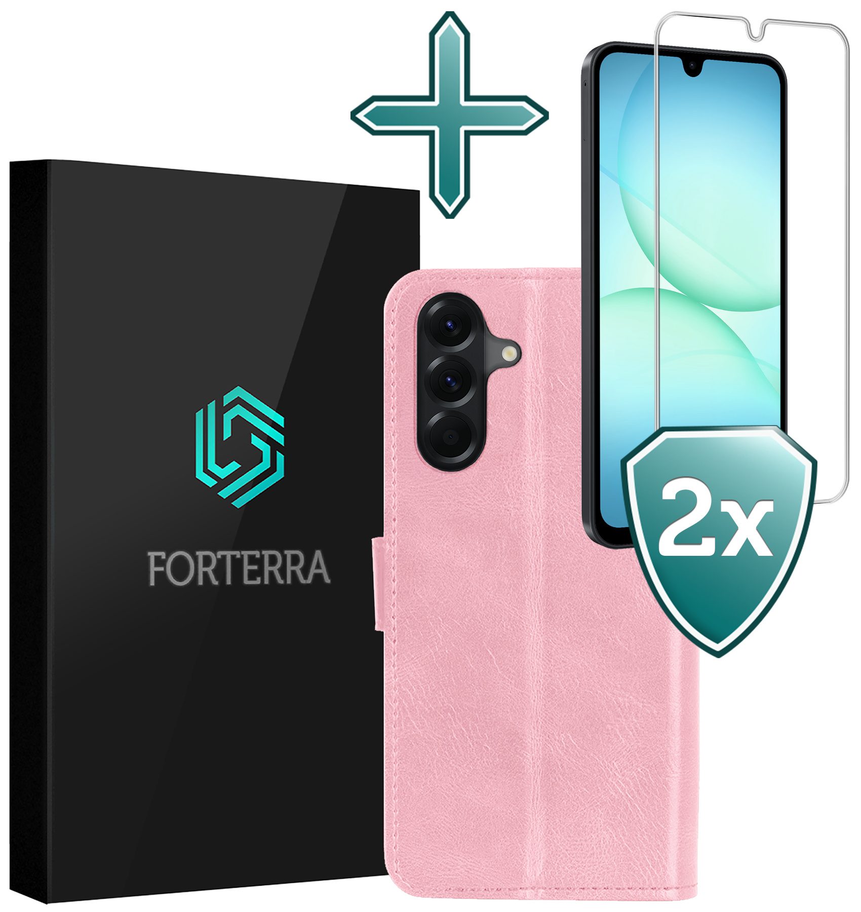 Forterra Forterra Samsung Galaxy A17 Hoesje Bookcase Met 2x Screenprotector - Lichtroze