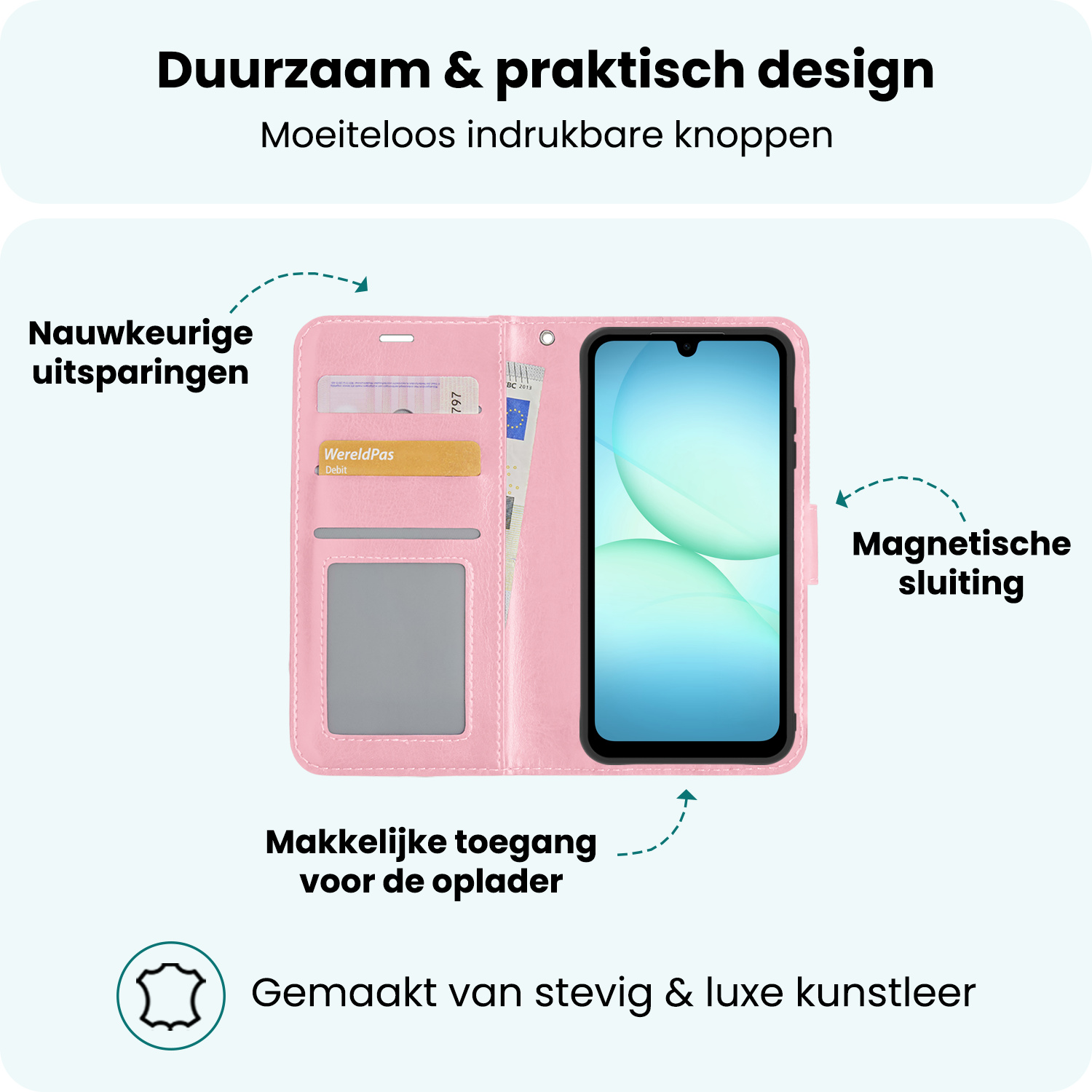 Forterra Forterra Samsung Galaxy A17 Hoesje Bookcase Met 2x Screenprotector - Lichtroze