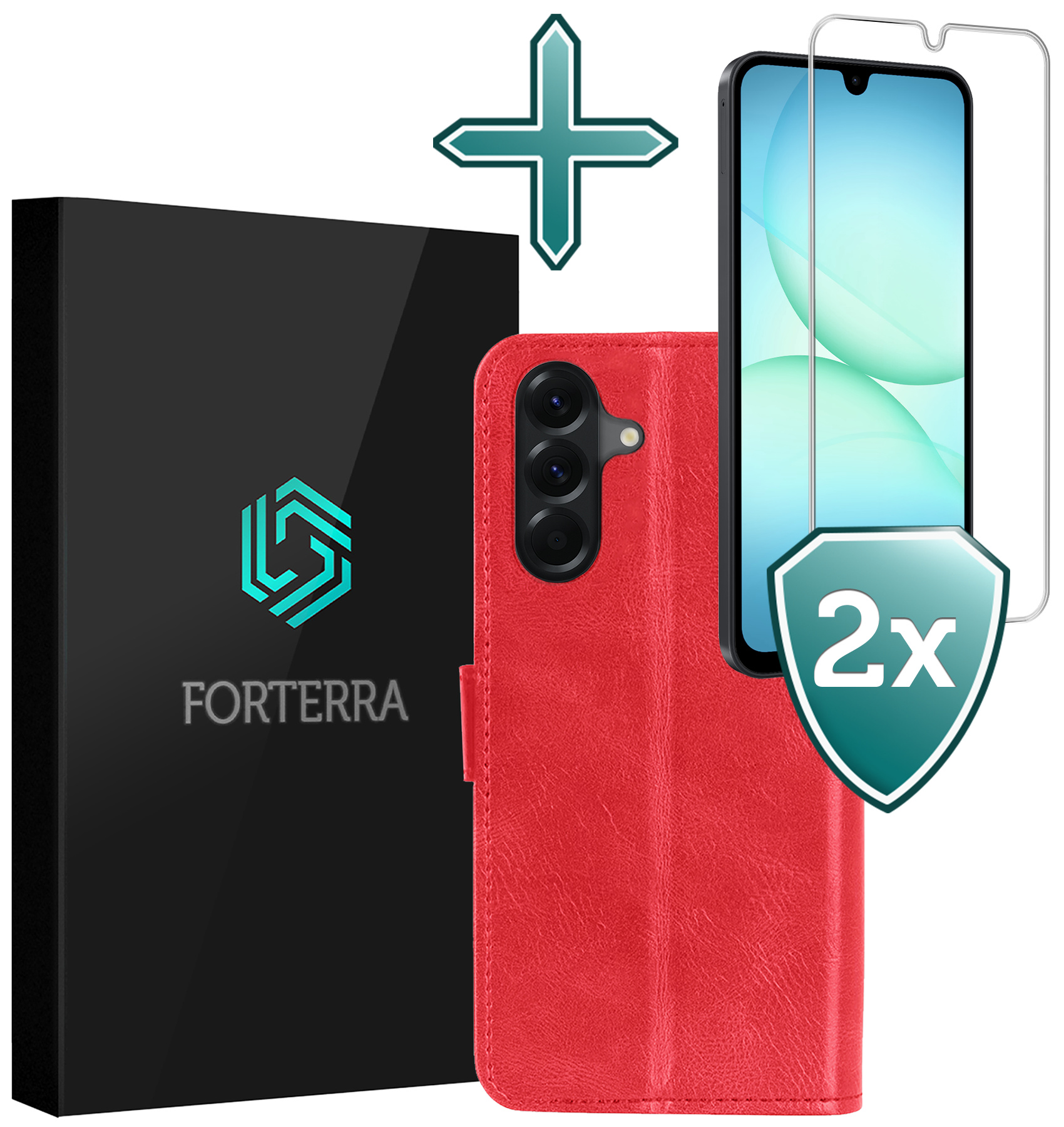Forterra Forterra Samsung Galaxy A17 Hoesje Bookcase Met 2x Screenprotector - Rood