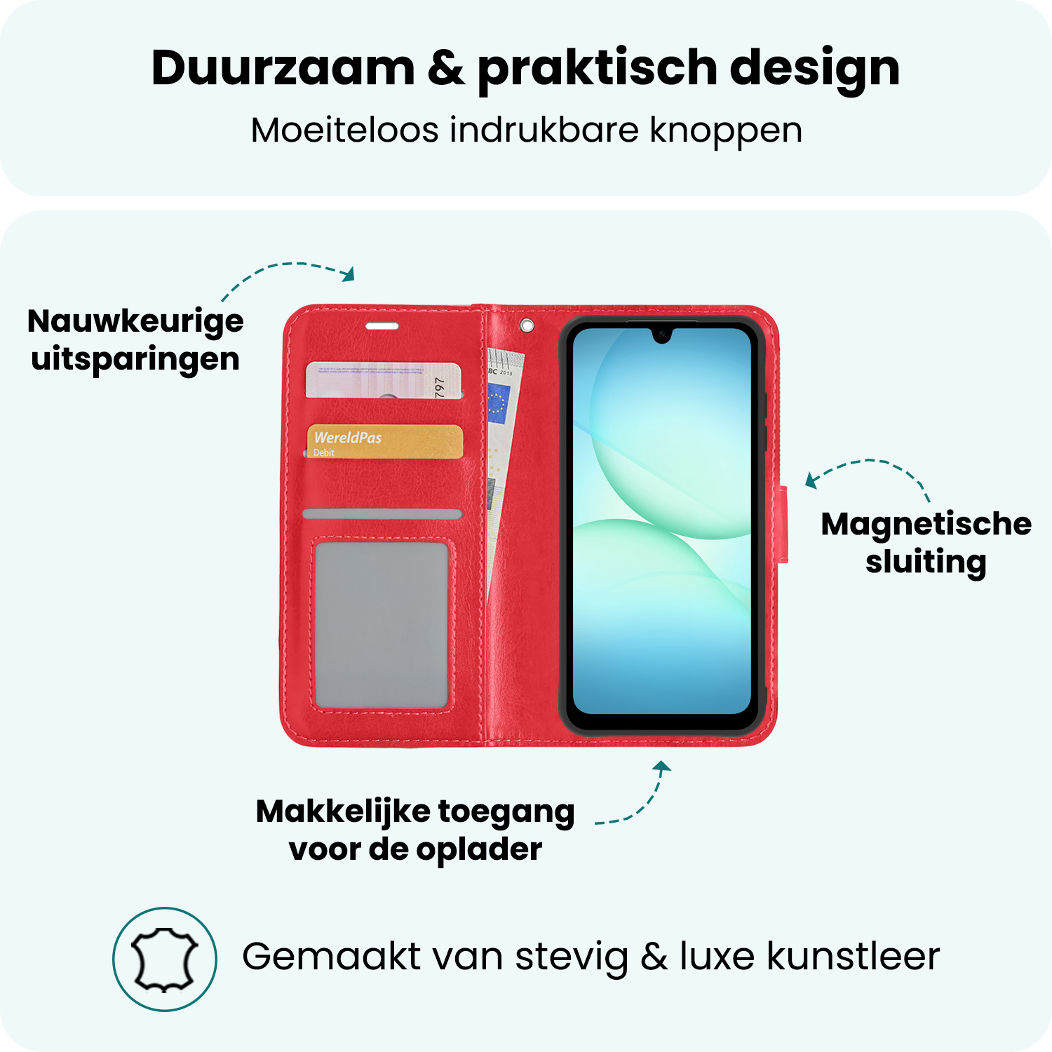 Forterra Forterra Samsung Galaxy A17 Hoesje Bookcase Met 2x Screenprotector - Rood