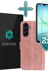Forterra Forterra Samsung Galaxy A17 Hoesje Bookcase Met 2x Screenprotector - Rose Goud