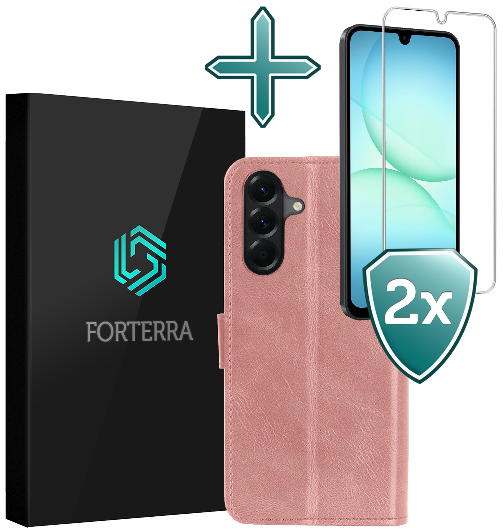 Forterra Forterra Samsung Galaxy A17 Hoesje Bookcase Met 2x Screenprotector - Rose Goud