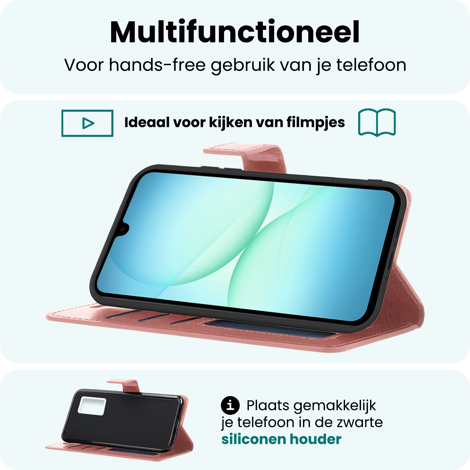 Forterra Forterra Samsung Galaxy A17 Hoesje Bookcase Met 2x Screenprotector - Rose Goud