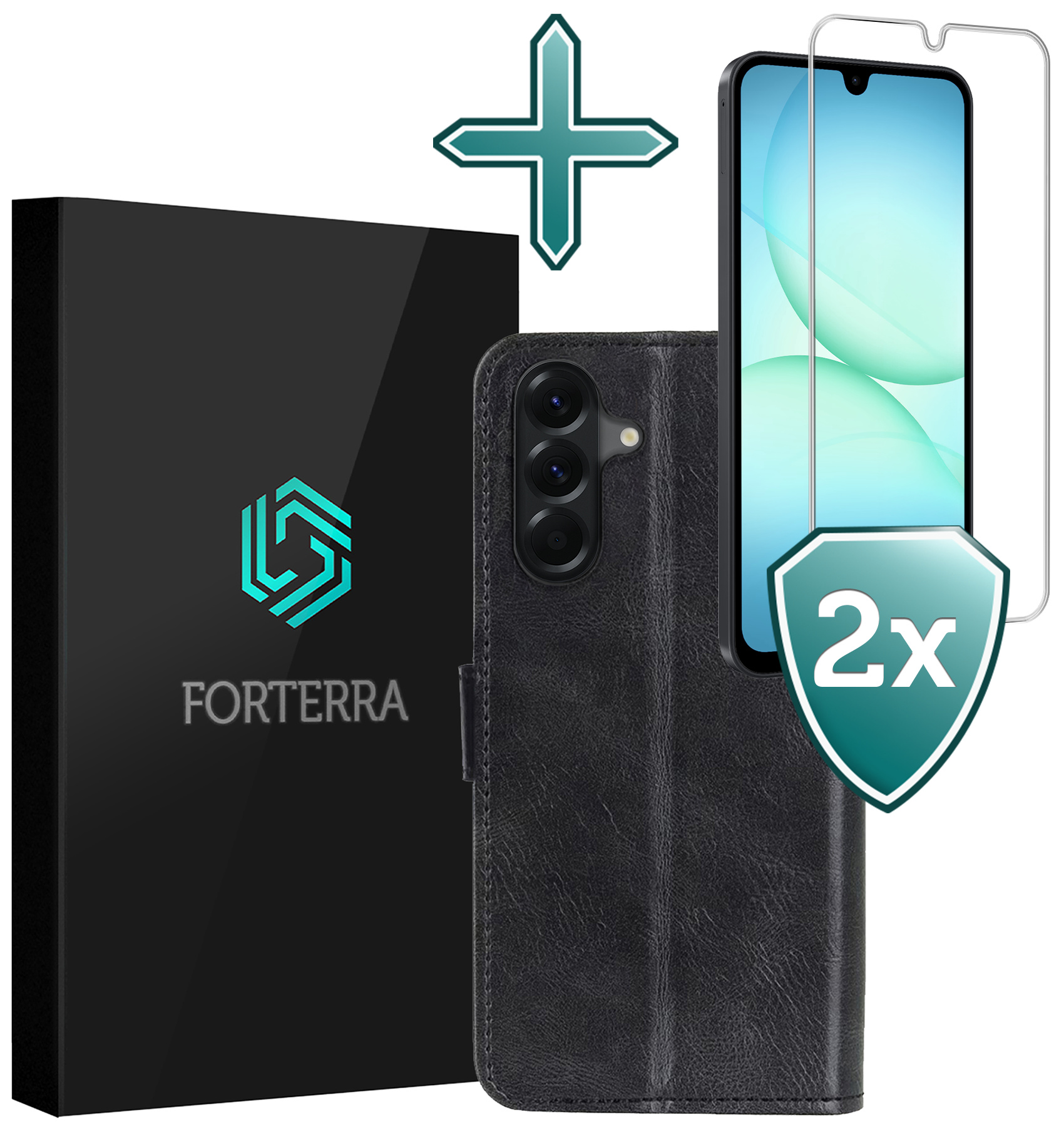 Forterra Forterra Samsung Galaxy A17 Hoesje Bookcase Met 2x Screenprotector - Zwart