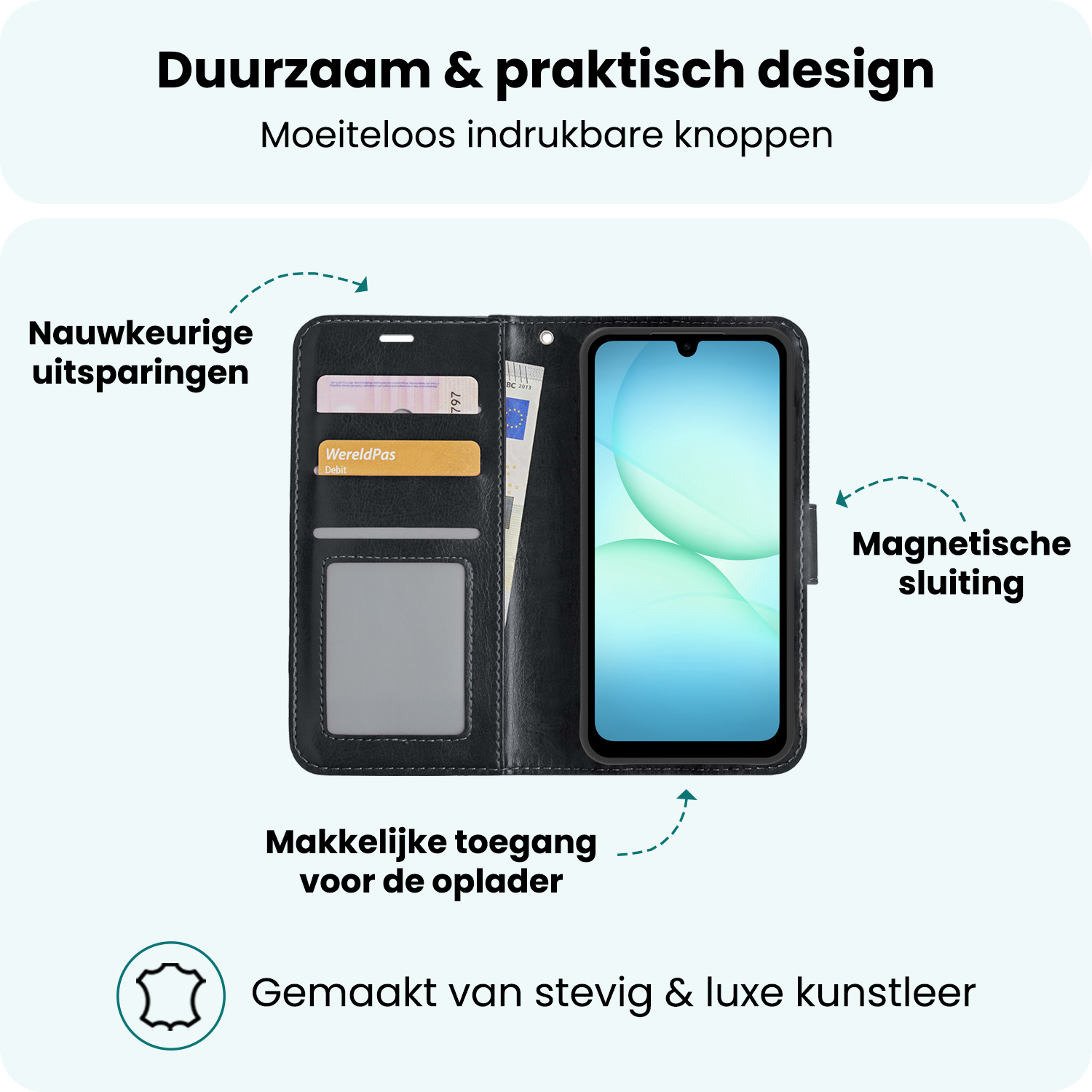 Forterra Forterra Samsung Galaxy A17 Hoesje Bookcase Met 2x Screenprotector - Zwart