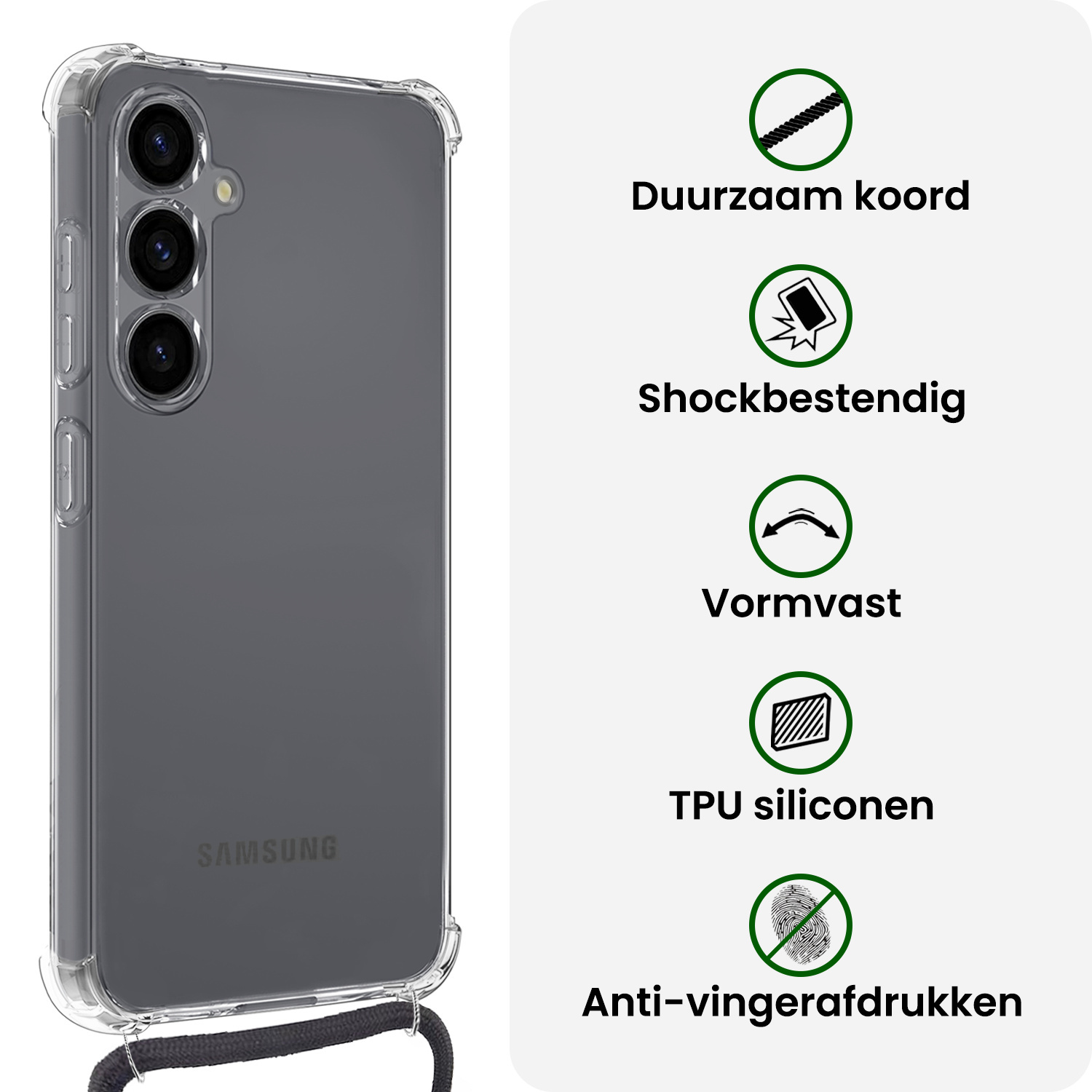 BASEY. BASEY. Samsung Galaxy S25 FE Hoesje Transparant Shockproof Met Zwart Koord