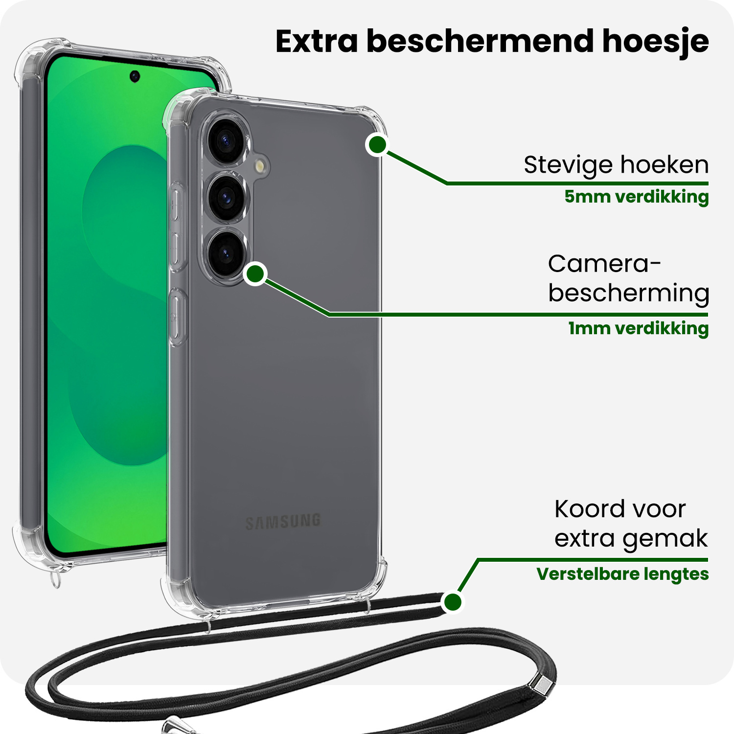 BASEY. BASEY. Samsung Galaxy S25 FE Hoesje Transparant Shockproof Met Zwart Koord