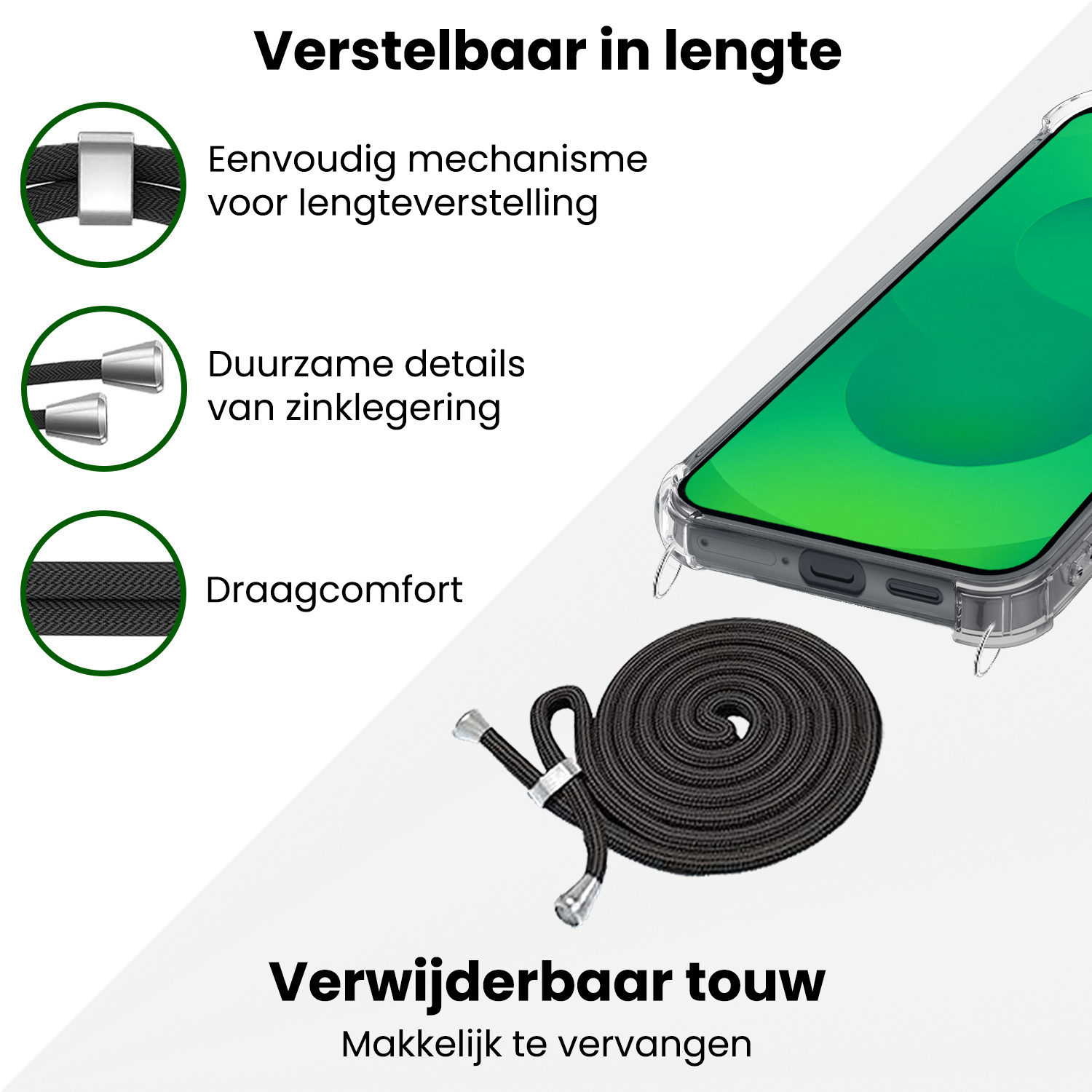BASEY. BASEY. Samsung Galaxy S25 FE Hoesje Transparant Shockproof Met Zwart Koord