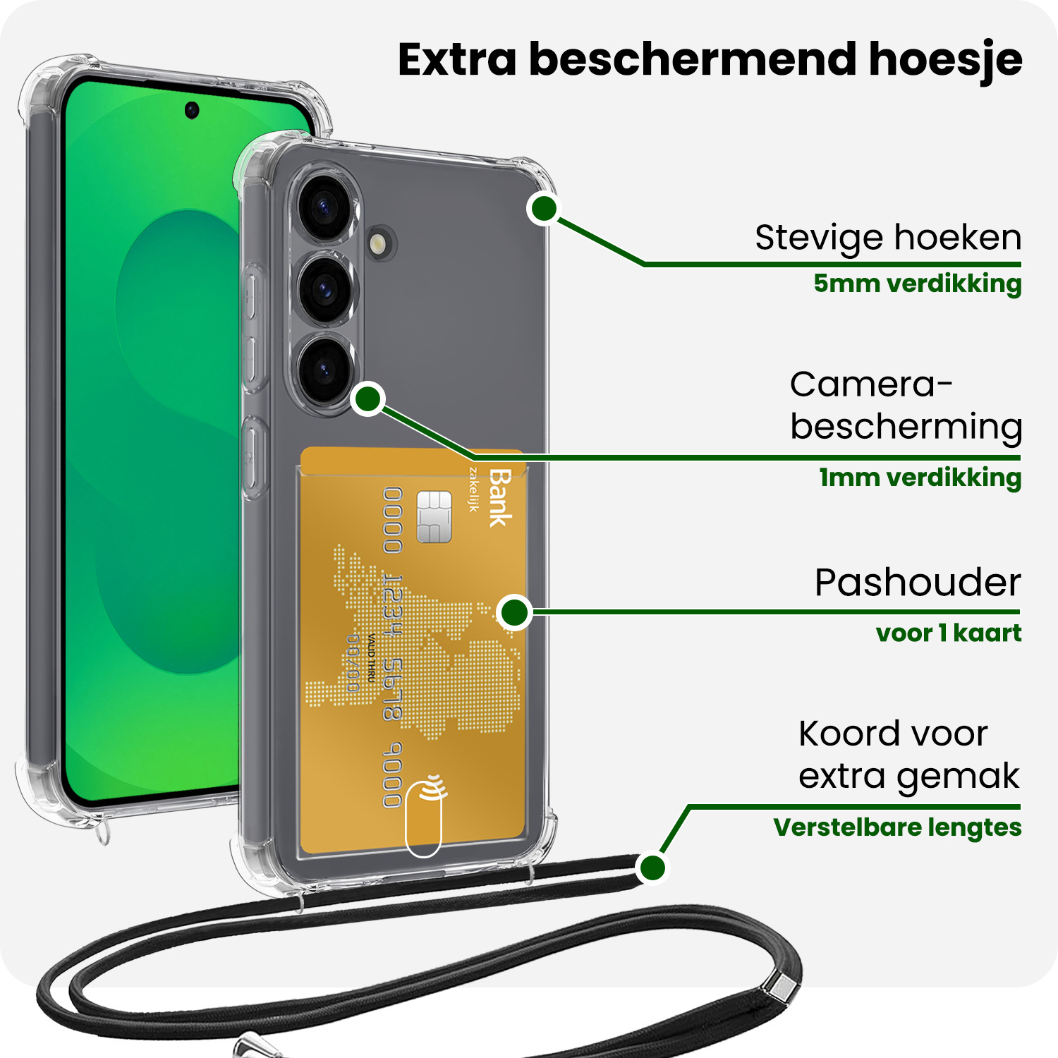 BASEY. BASEY. Samsung Galaxy S25 FE Hoesje Pashouder met Koord Met 2x Screenprotector