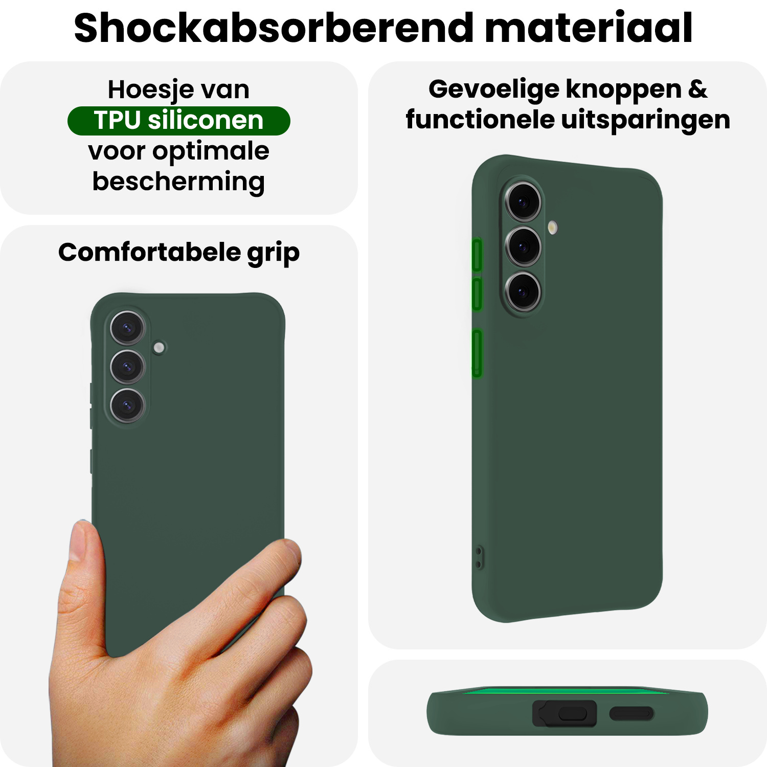 BASEY. BASEY. Samsung Galaxy S25 FE Hoesje Siliconen Met 2x Screenprotector - Donkergroen