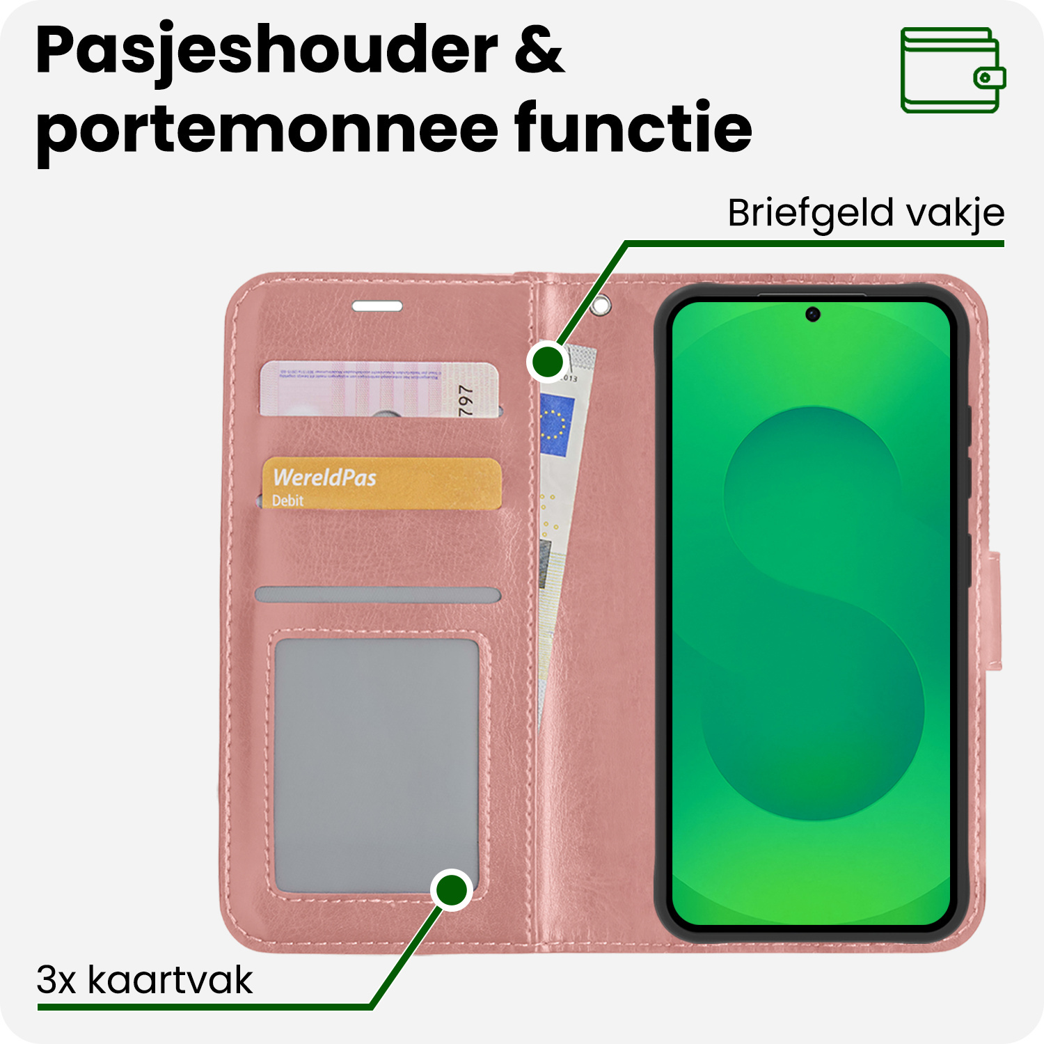 BASEY. BASEY. Samsung Galaxy S25 FE Hoesje Bookcase Met 2x Screenprotector - Rose Goud