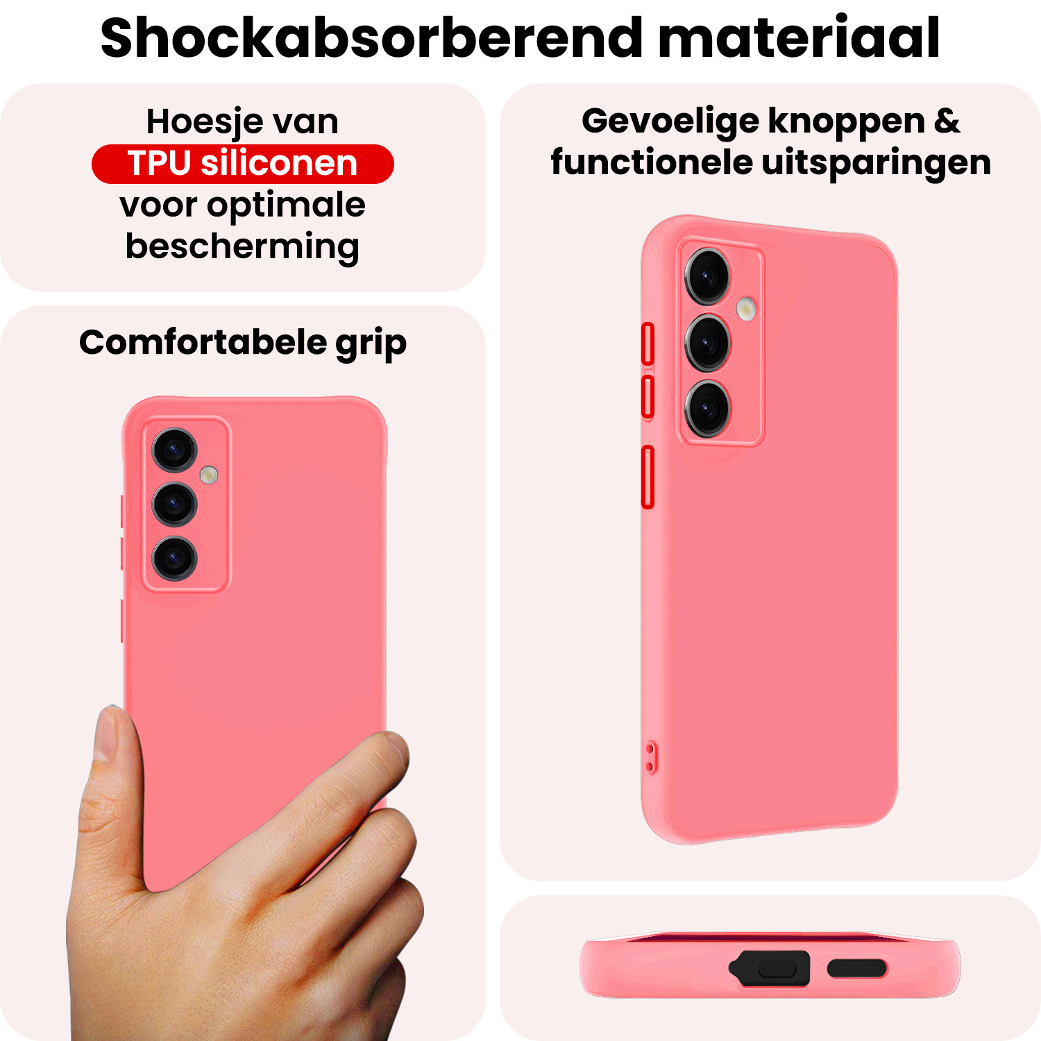 NoXx NoXx Samsung Galaxy S25 FE Hoesje Siliconen Met Screenprotector - Lichtroze