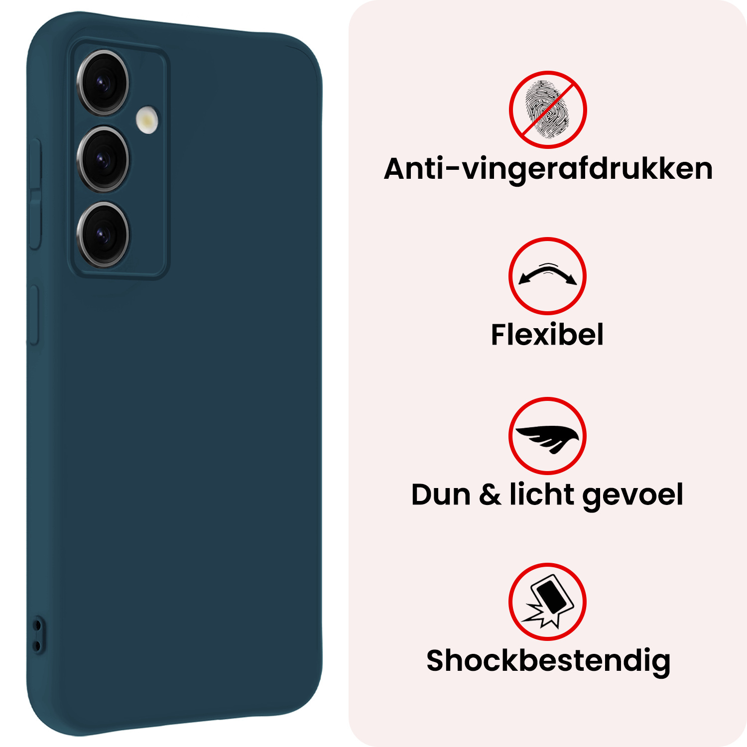 NoXx NoXx Samsung Galaxy S25 FE Hoesje Siliconen Met 2x Screenprotector - Donkerblauw
