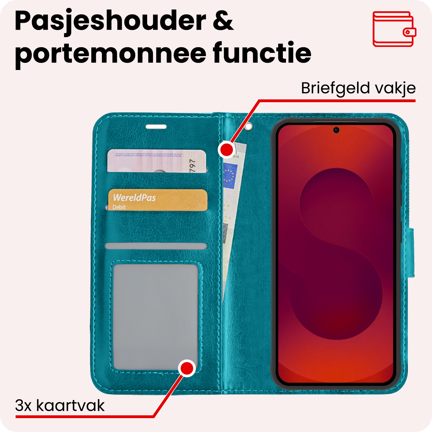 NoXx NoXx Samsung Galaxy S25 FE Hoesje Bookcase Met Screenprotector - Turquoise