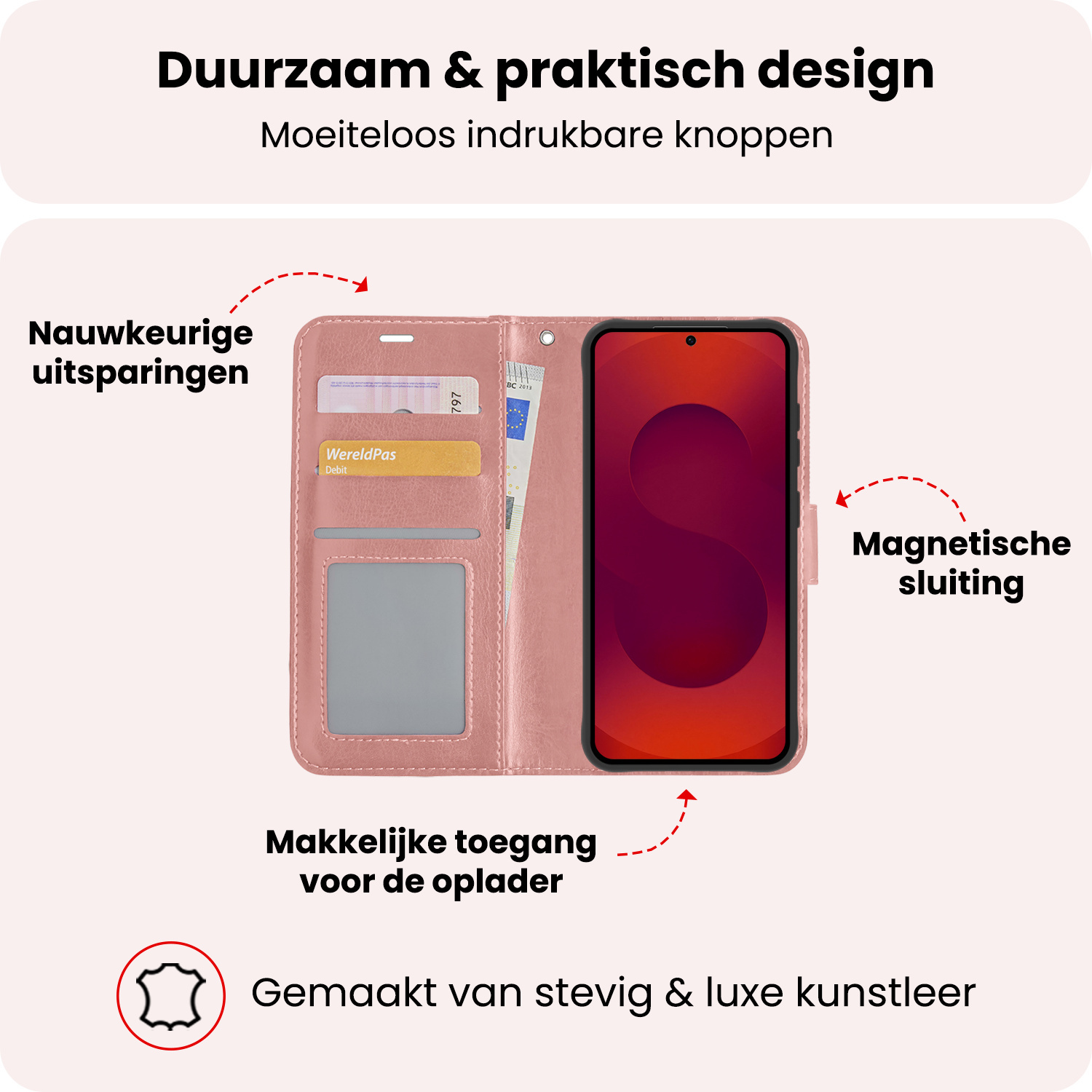 NoXx NoXx Samsung Galaxy S25 FE Hoesje Bookcase Met 2x Screenprotector - Rose Goud