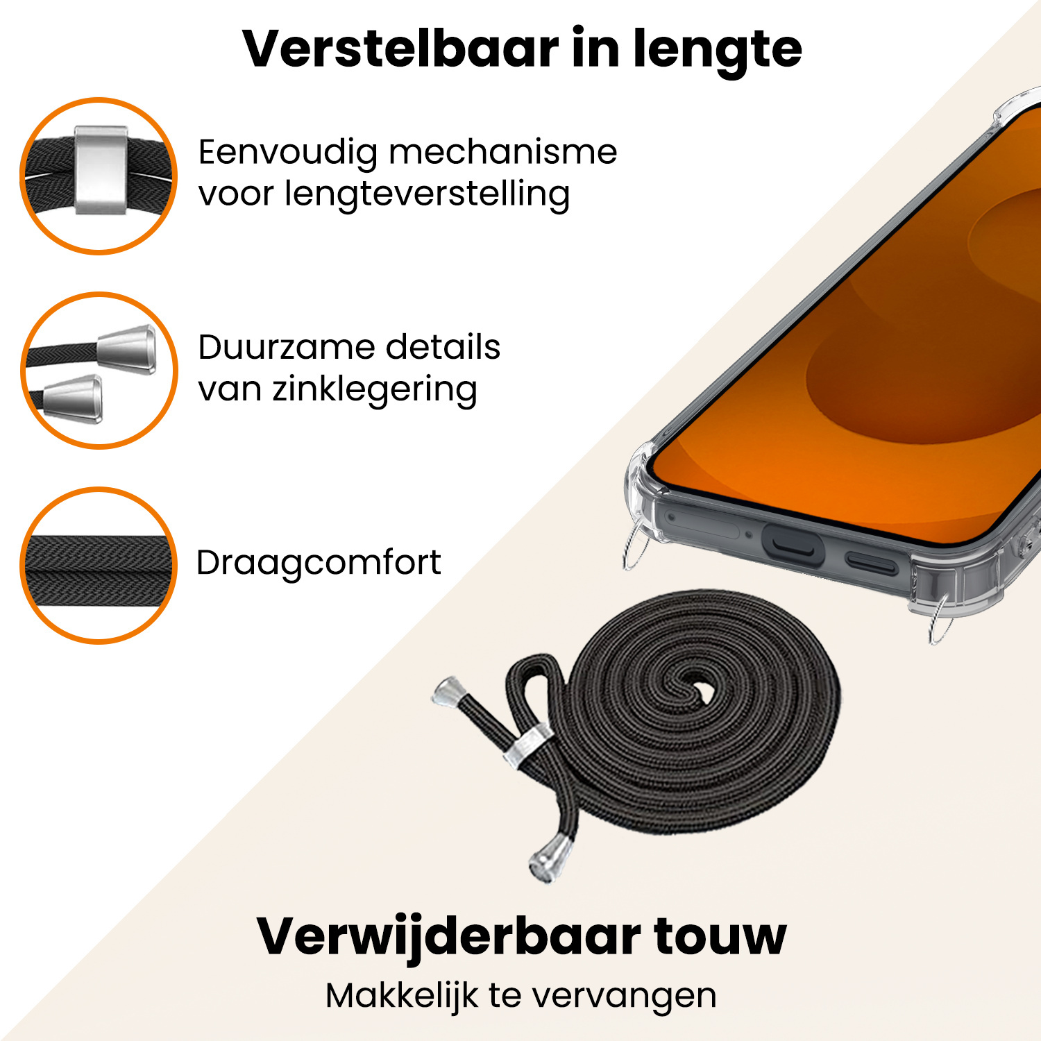 Nomfy Nomfy Samsung Galaxy S25 FE Hoesje Transparant Shockproof Met Zwart Koord