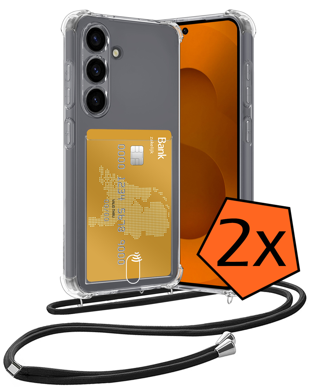 Nomfy Nomfy Samsung Galaxy S25 FE Hoesje Pashouder met Koord - 2 PACK