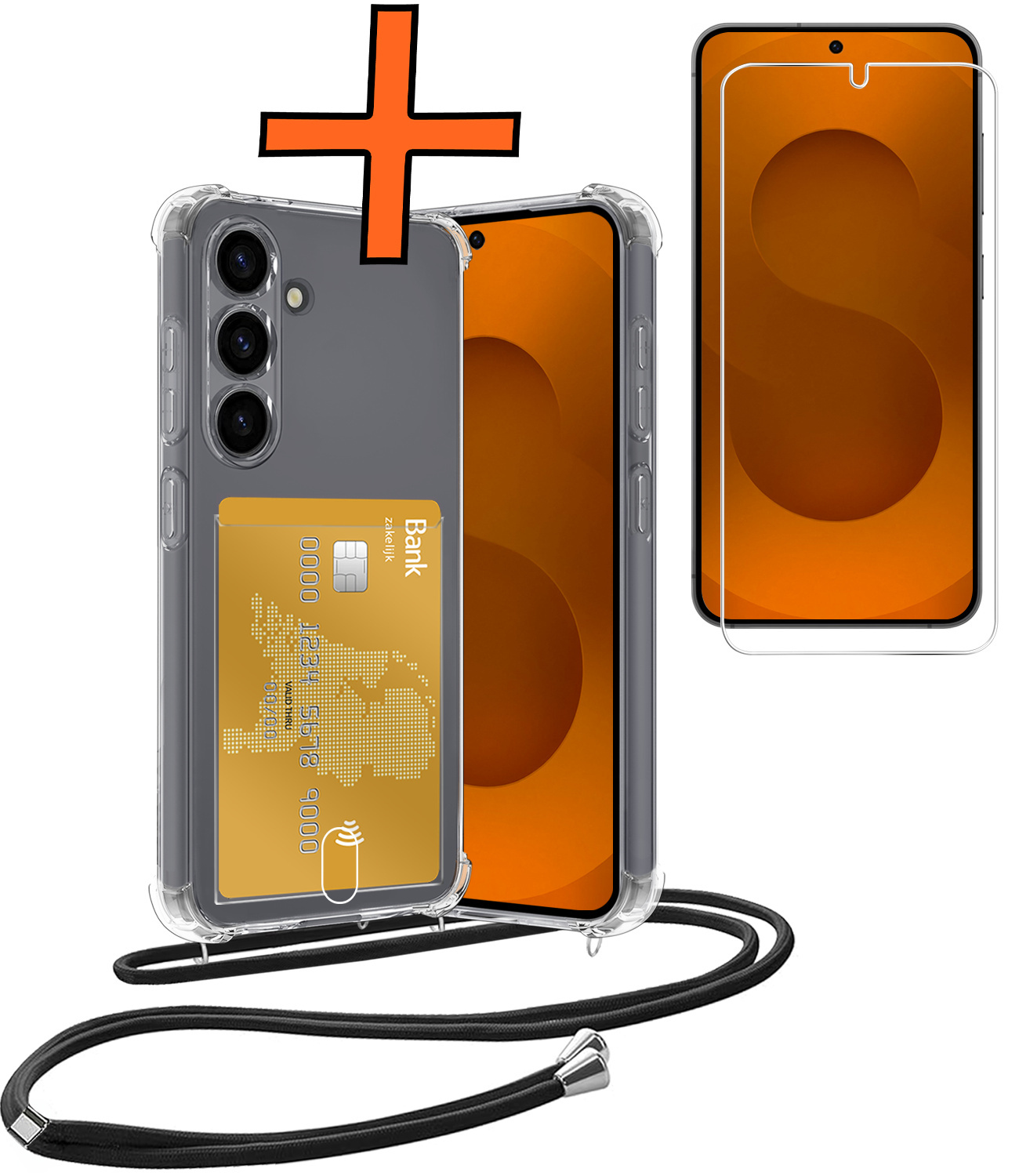 Nomfy Nomfy Samsung Galaxy S25 FE Hoesje Pashouder met Koord Met Screenprotector