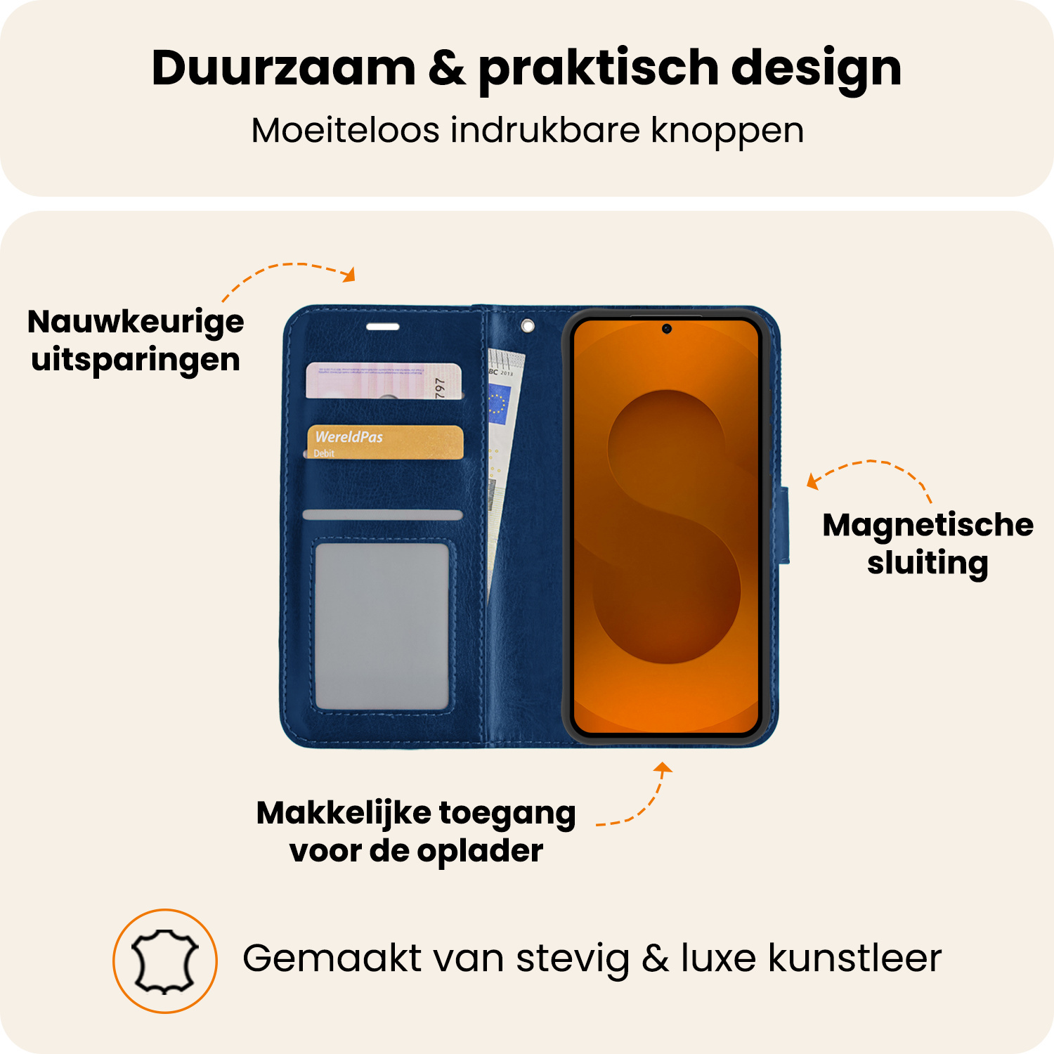 Nomfy Nomfy Samsung Galaxy S25 FE Hoesje Bookcase Met Screenprotector - Donkerblauw