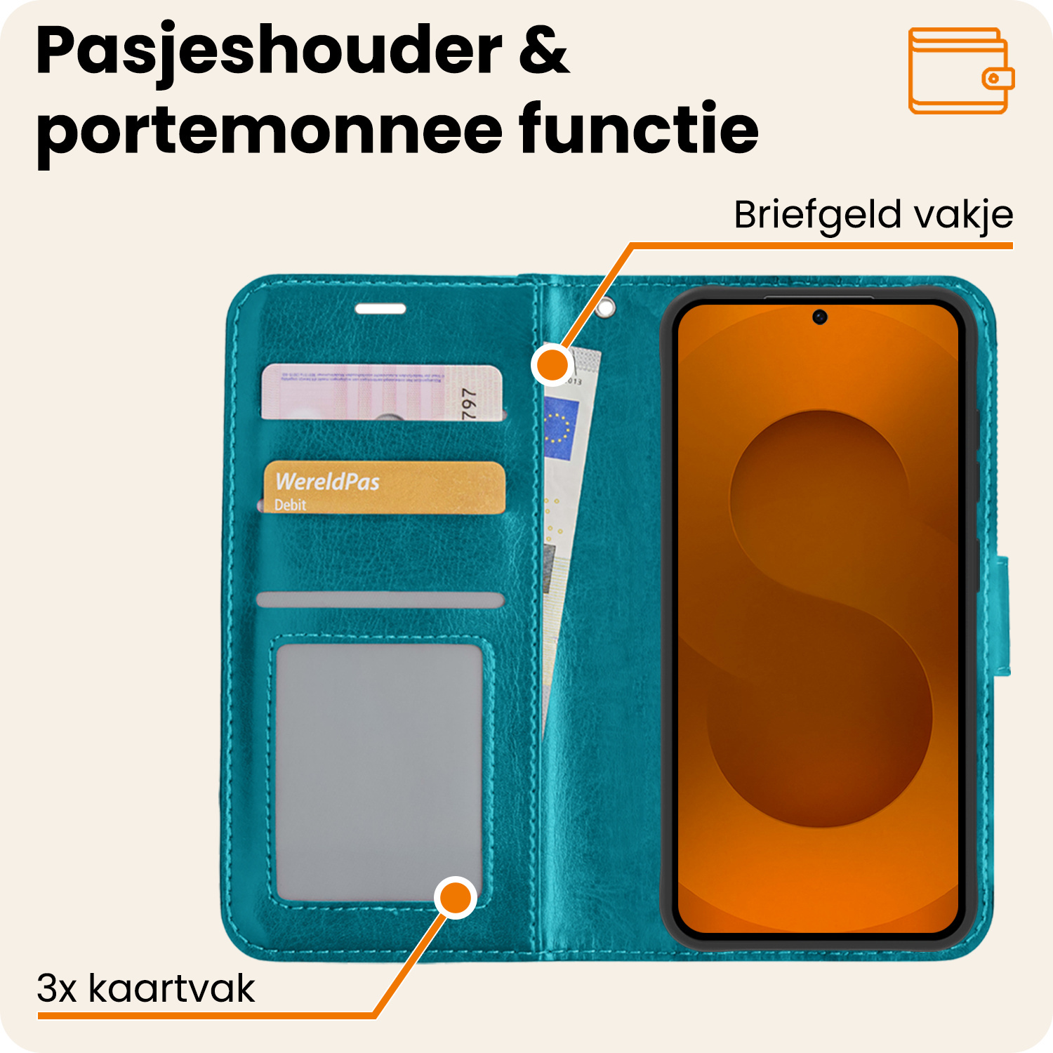 Nomfy Nomfy Samsung Galaxy S25 FE Hoesje Bookcase Met Screenprotector - Turquoise