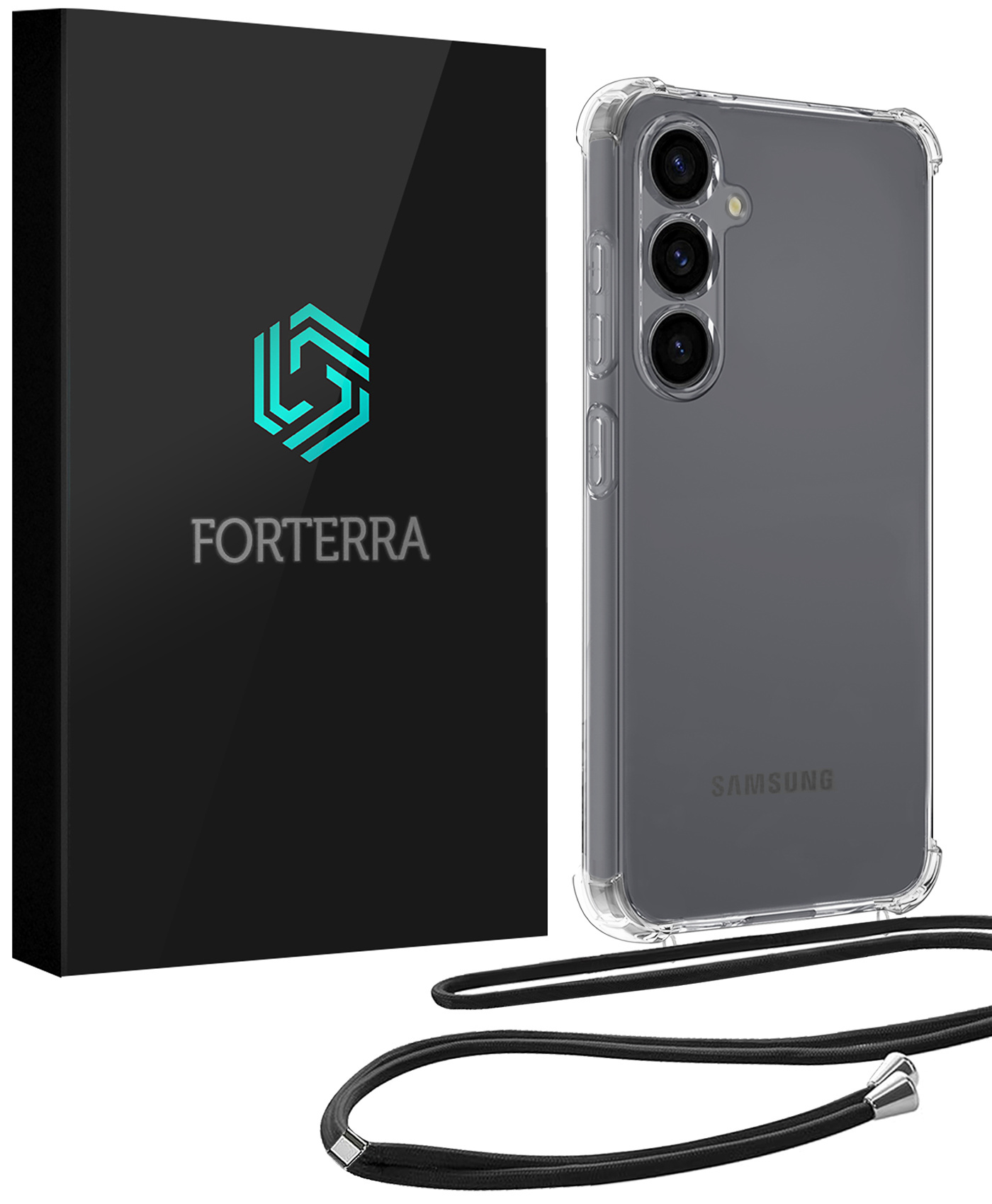 Forterra Forterra Samsung Galaxy S25 FE Hoesje Transparant Shockproof Met Zwart Koord