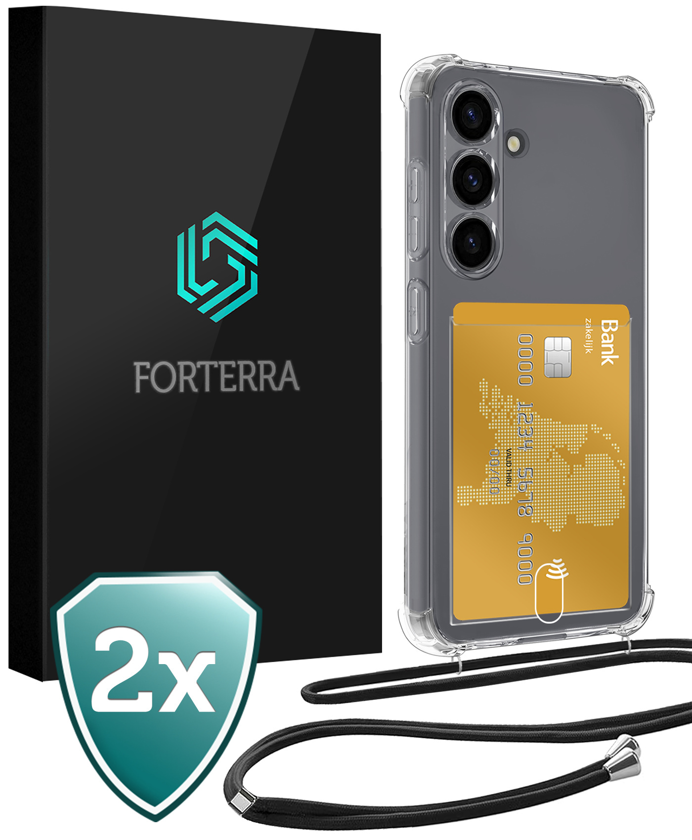 Forterra Forterra Samsung Galaxy S25 FE Hoesje Pashouder met Koord - 2 PACK