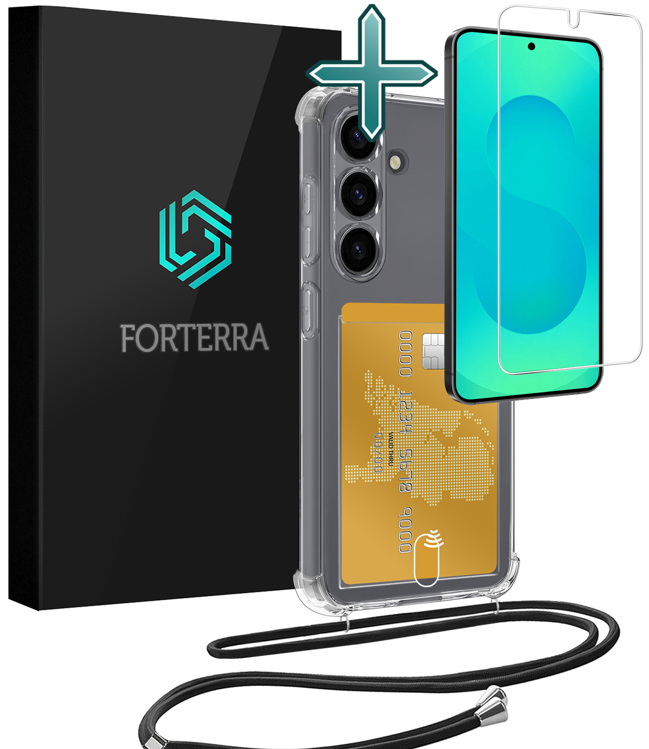 Forterra Forterra Samsung Galaxy S25 FE Hoesje Pashouder met Koord Met Screenprotector