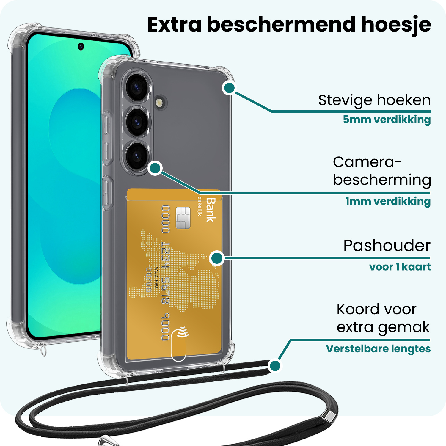 Forterra Forterra Samsung Galaxy S25 FE Hoesje Pashouder met Koord Met Screenprotector