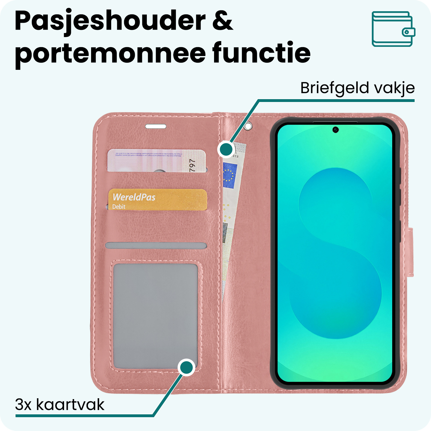 Forterra Forterra Samsung Galaxy S25 FE Hoesje Bookcase Met Screenprotector - Rose Goud