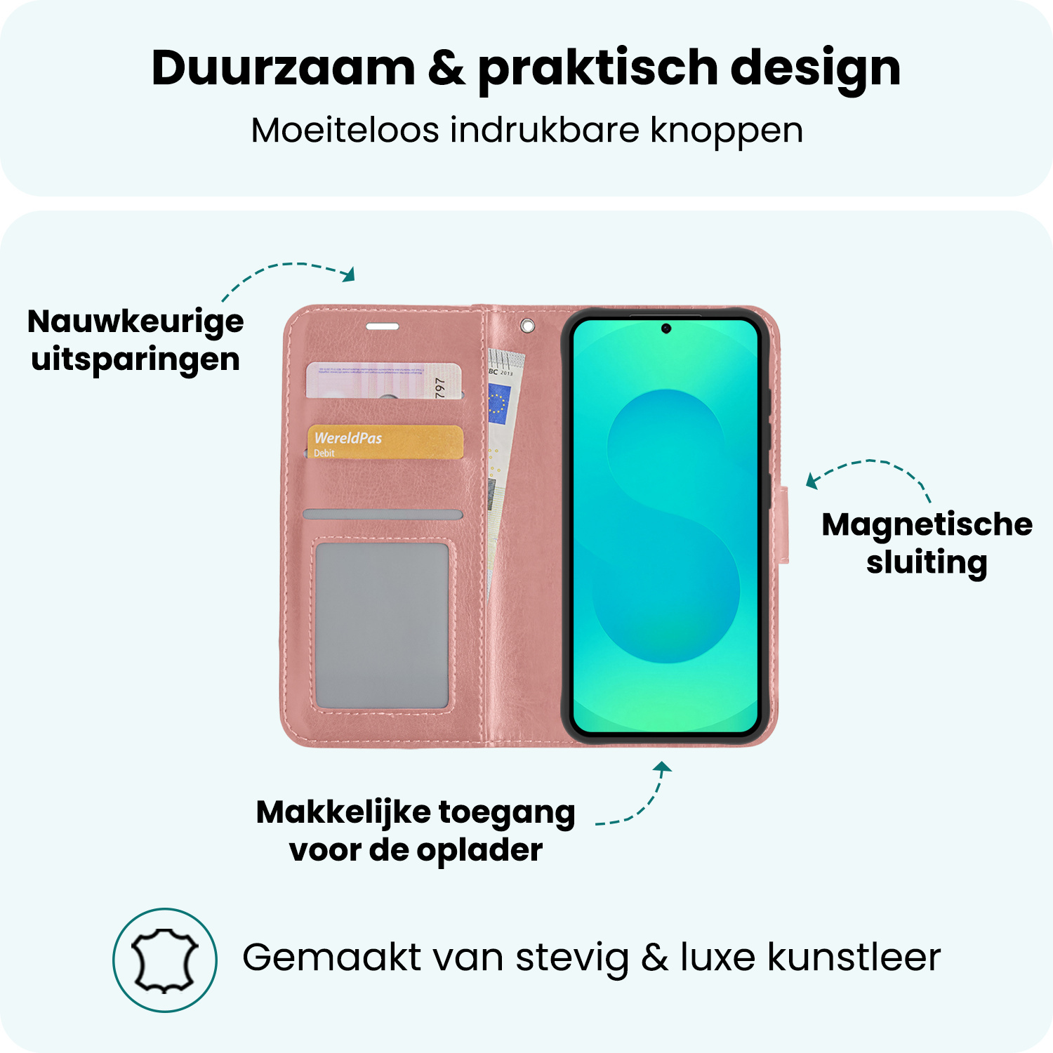 Forterra Forterra Samsung Galaxy S25 FE Hoesje Bookcase Met Screenprotector - Rose Goud