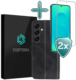 Forterra Forterra Samsung Galaxy S25 FE Hoesje Bookcase Met 2x Screenprotector - Zwart