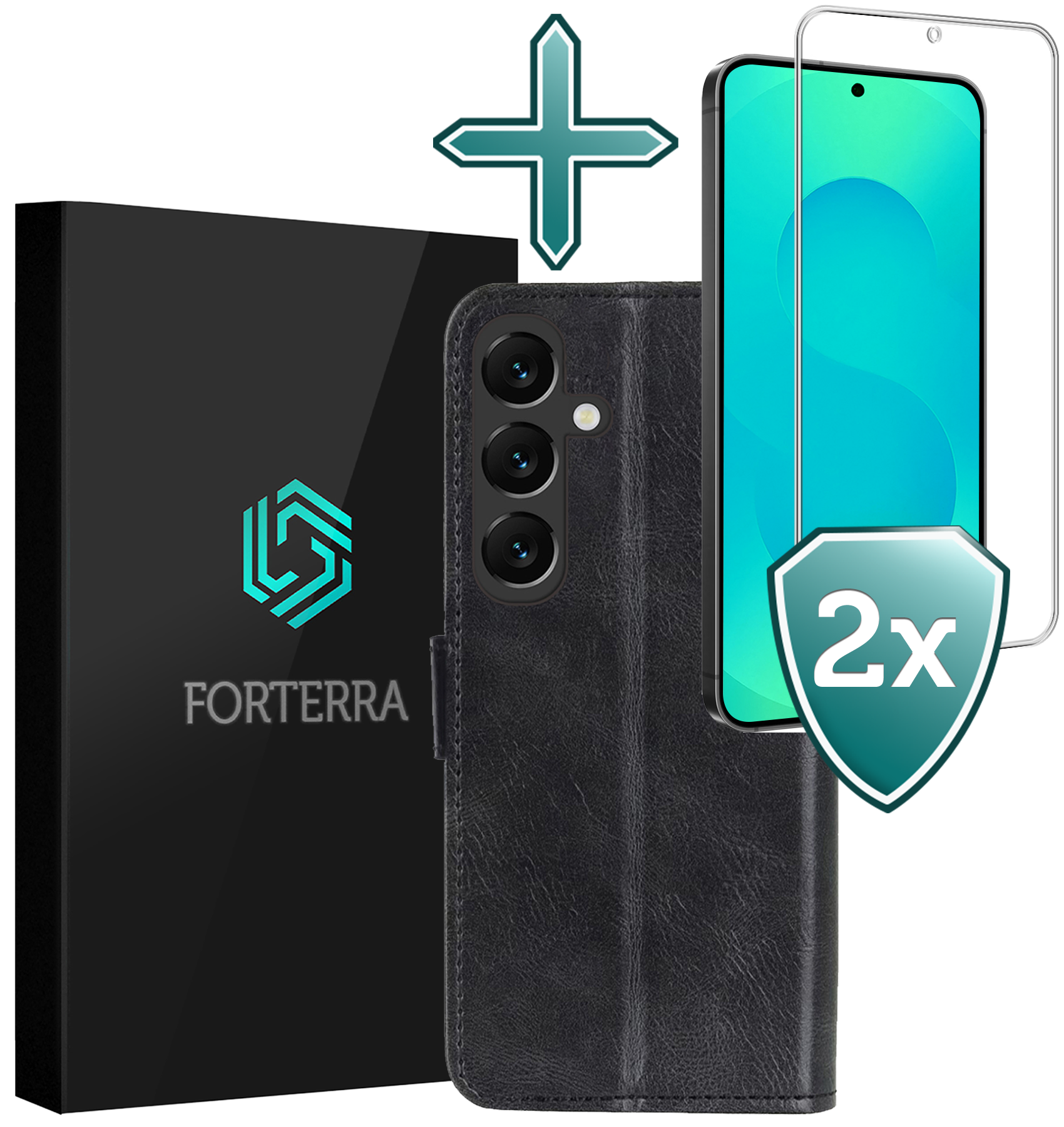 Forterra Forterra Samsung Galaxy S25 FE Hoesje Bookcase Met 2x Screenprotector - Zwart