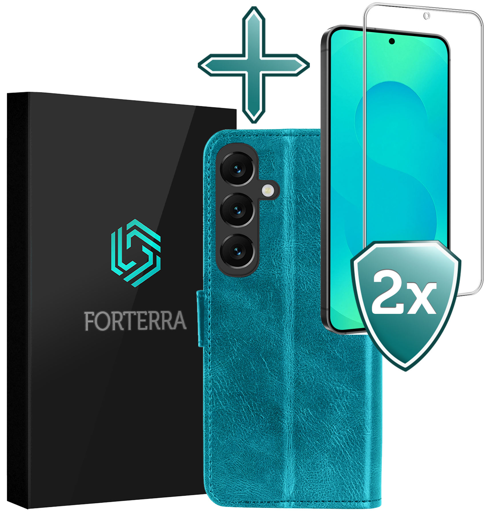 Forterra Forterra Samsung Galaxy S25 FE Hoesje Bookcase Met 2x Screenprotector - Turquoise
