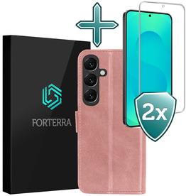 Forterra Forterra Samsung Galaxy S25 FE Hoesje Bookcase Met 2x Screenprotector - Rose Goud