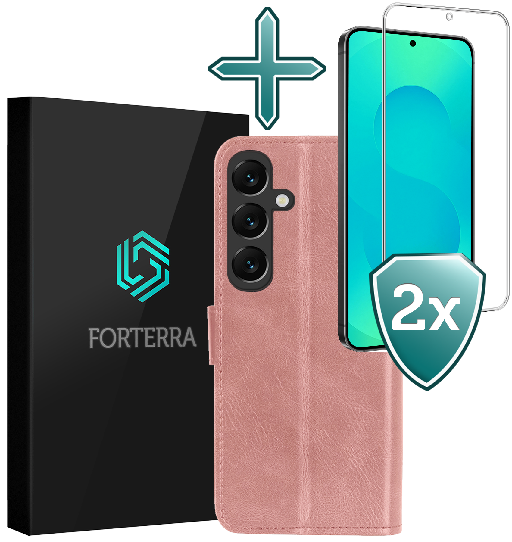 Forterra Forterra Samsung Galaxy S25 FE Hoesje Bookcase Met 2x Screenprotector - Rose Goud