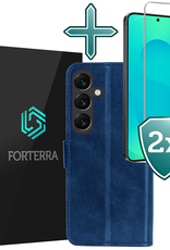 Forterra Forterra Samsung Galaxy S25 FE Hoesje Bookcase Met 2x Screenprotector - Donkerblauw