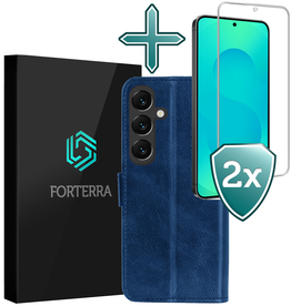 Forterra Forterra Samsung Galaxy S25 FE Hoesje Bookcase Met 2x Screenprotector - Donkerblauw