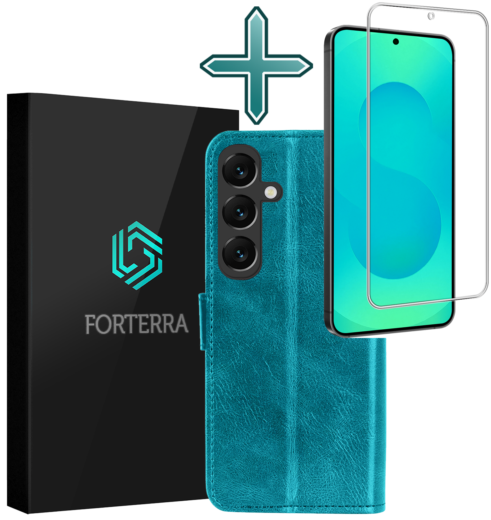 Forterra Forterra Samsung Galaxy S25 FE Hoesje Bookcase Met Screenprotector - Turquoise