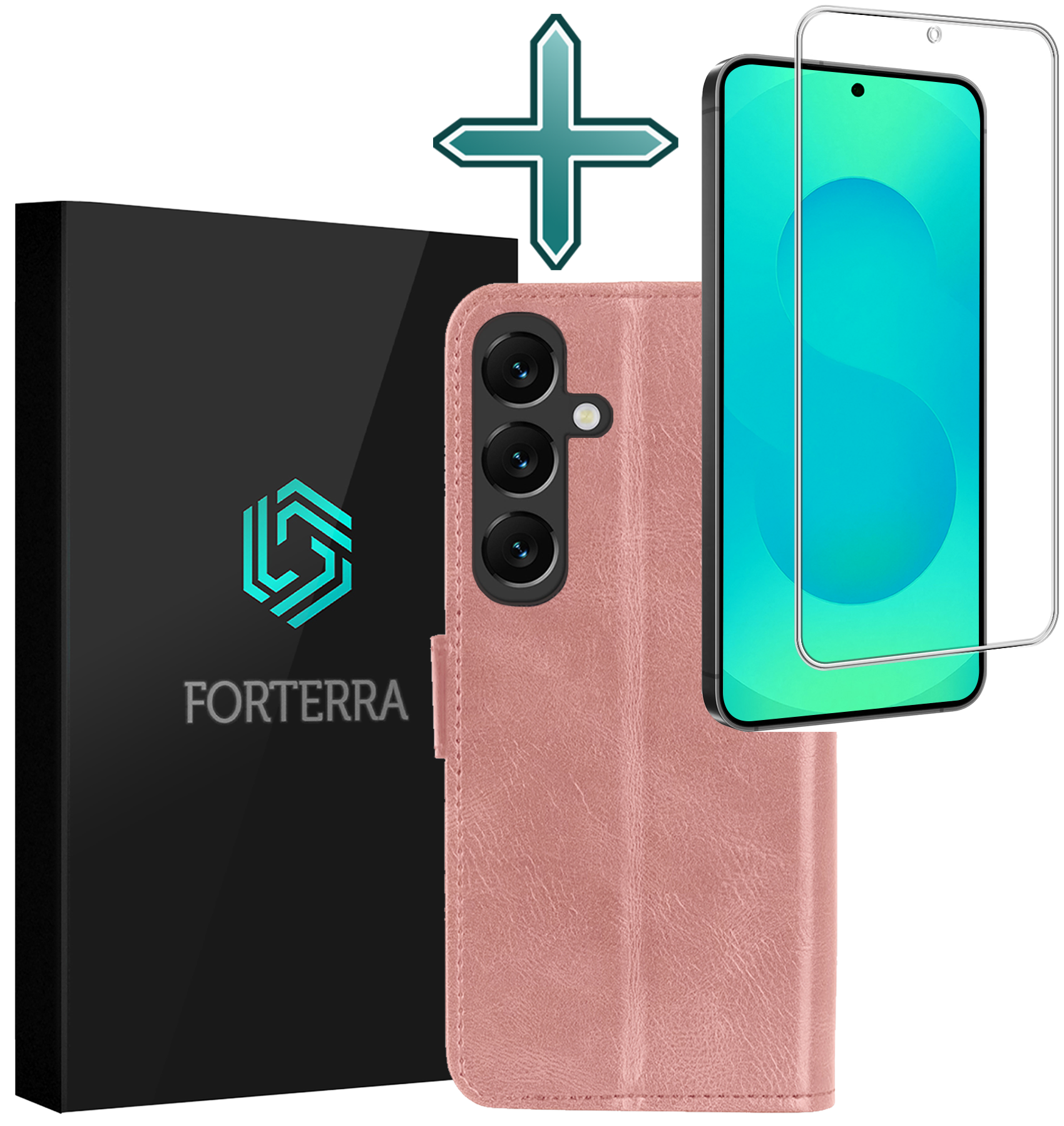 Forterra Forterra Samsung Galaxy S25 FE Hoesje Bookcase Met Screenprotector - Rose Goud